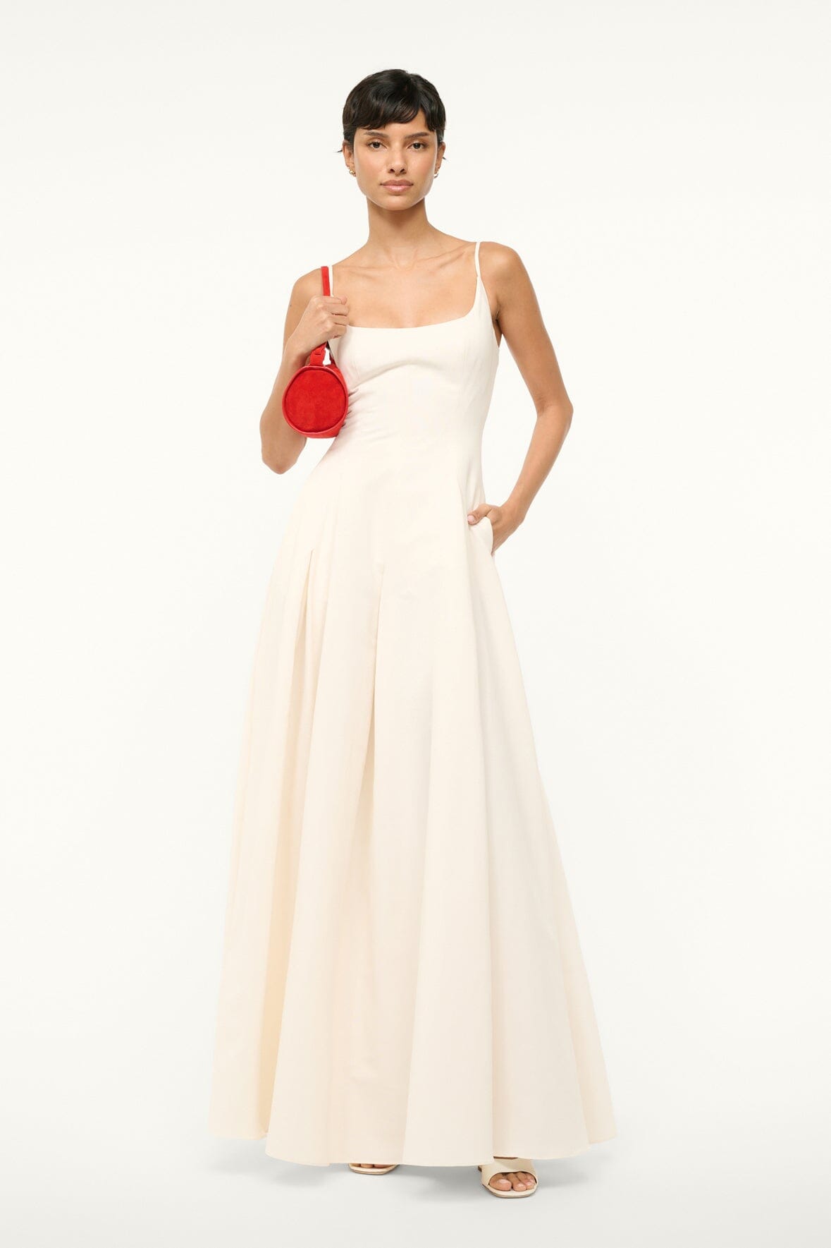 Elegant Ivory Maxi Dress with Side Pockets | Joy