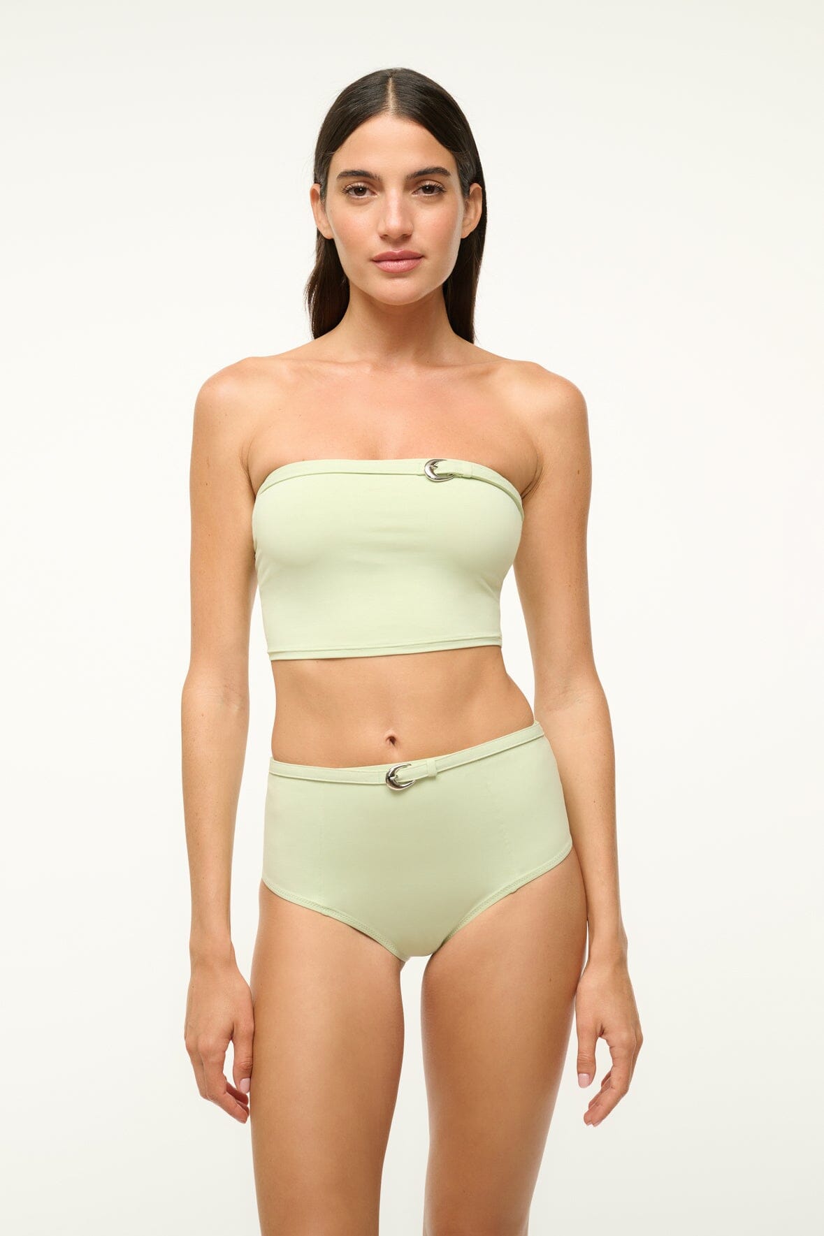 Strapless Bikini Top with Crescent Moon Buckle | Juno in Pale Jade