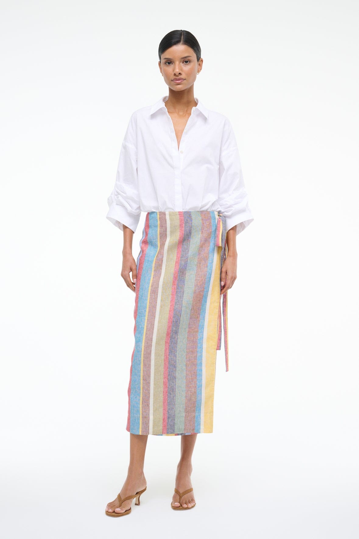 Linen Wrap Skirt with Adjustable Waist | Kaitlin Market Stripe