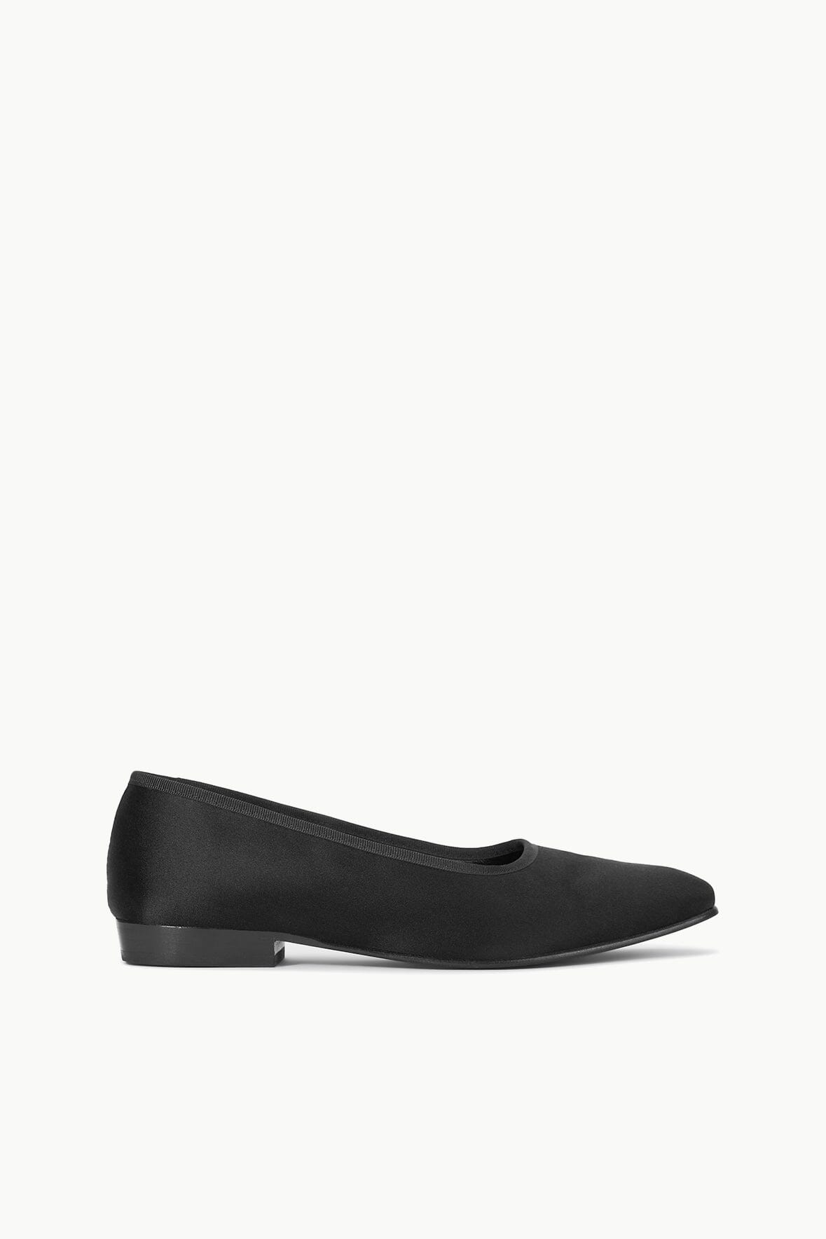 Black Satin Ballet Flats with Grosgrain Trim | Keith