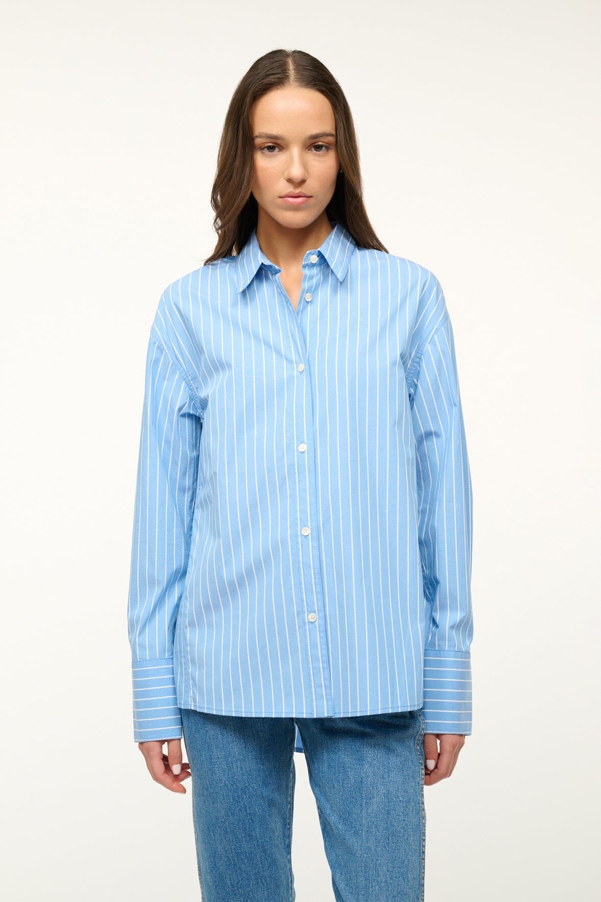 Classic Fit Poplin Shirt with Wide Cuffs | Kelly Azure Pinstripe