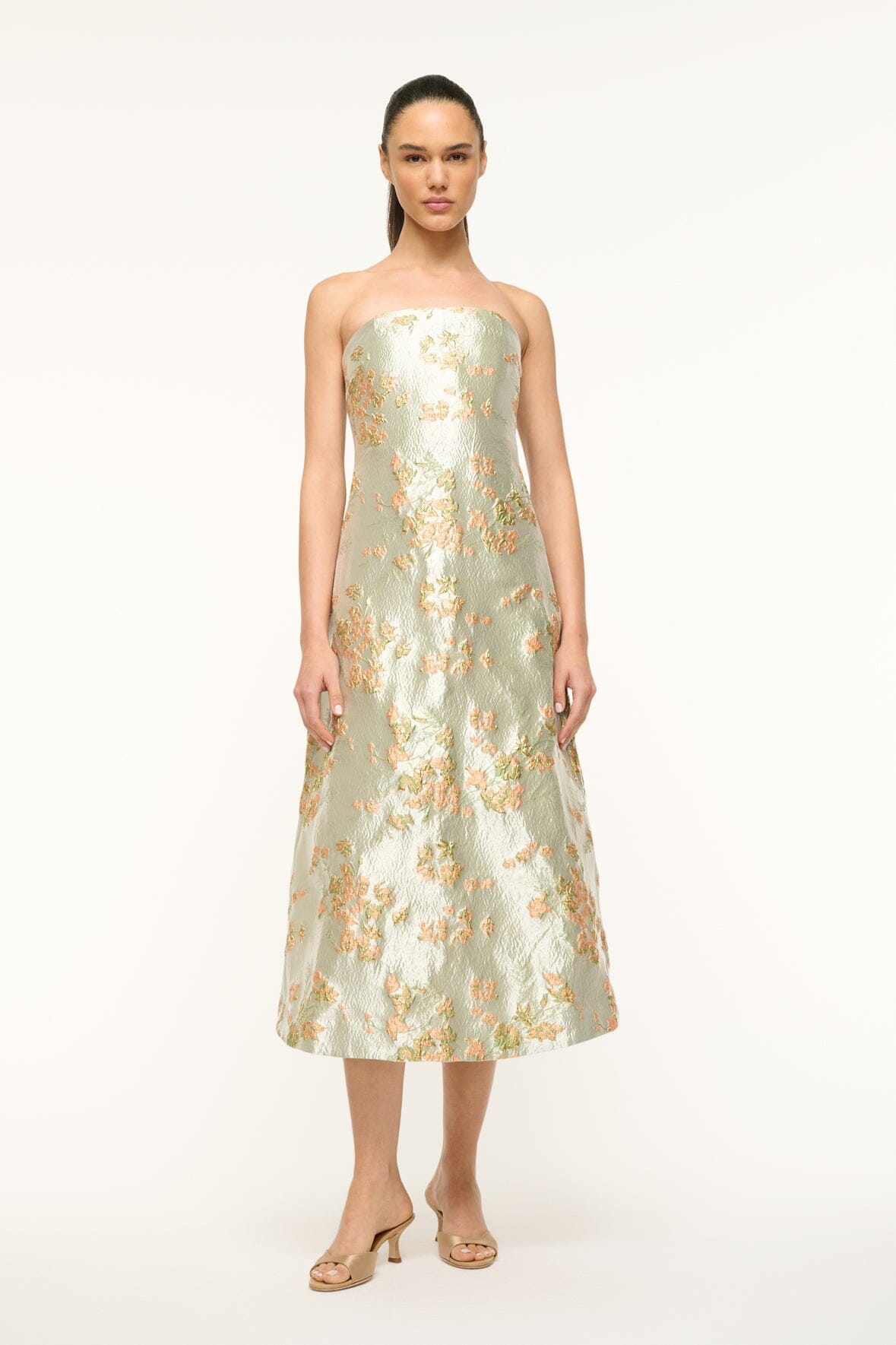 Strapless Midi Gown with Corset & Pleated Train | Kennedy Dress