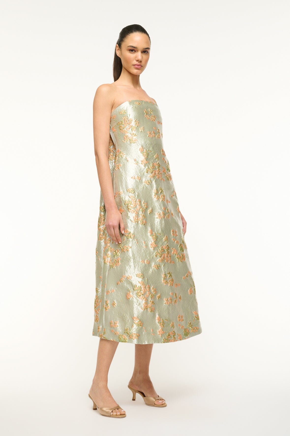 Strapless Midi Gown with Corset & Pleated Train | Kennedy Dress