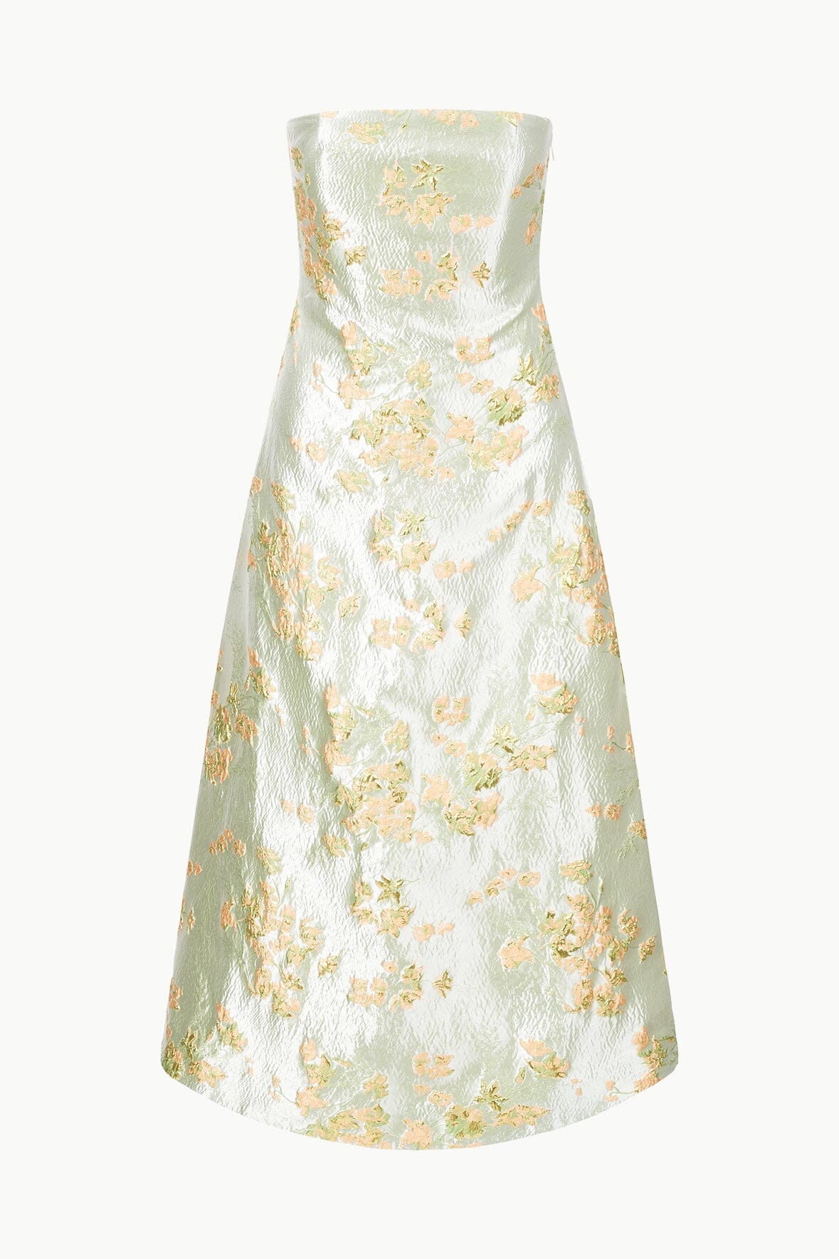 Strapless Midi Gown with Corset & Pleated Train | Kennedy Dress