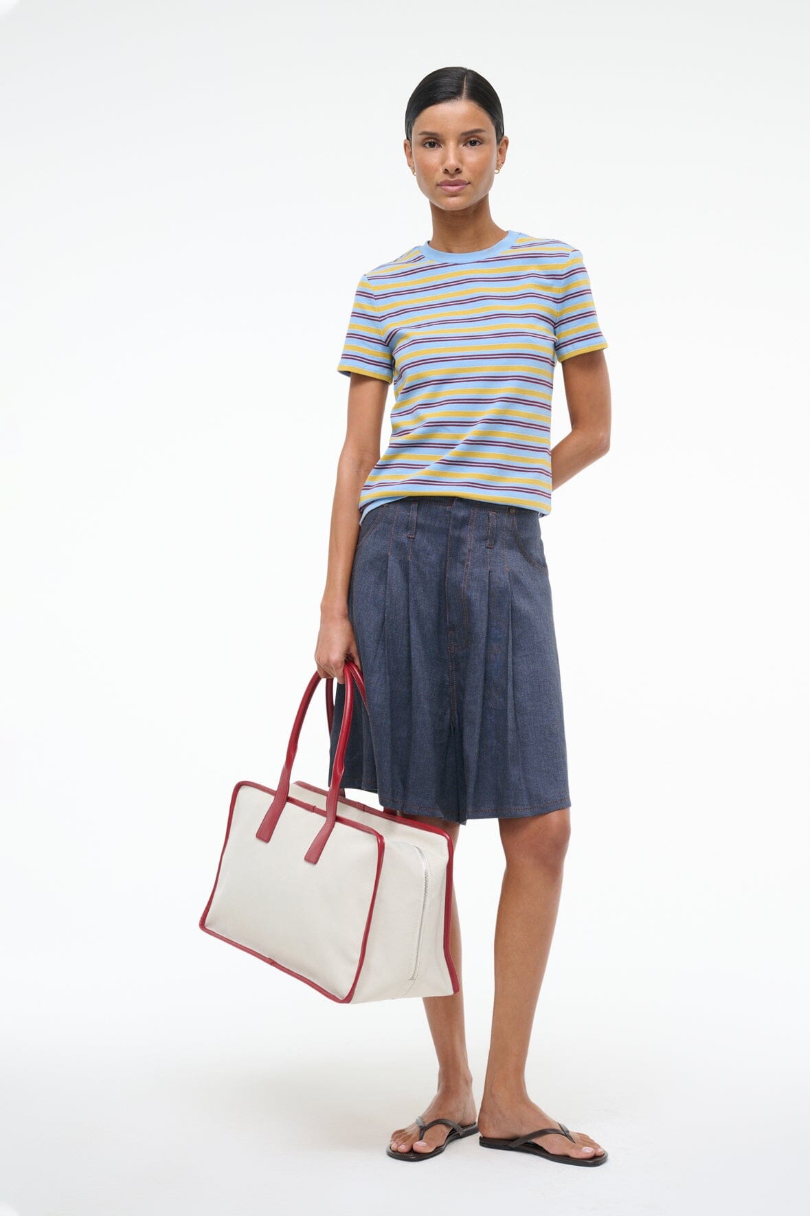 Relaxed Cotton Chambray Bermuda Shorts with Contrast Stitch | Knight