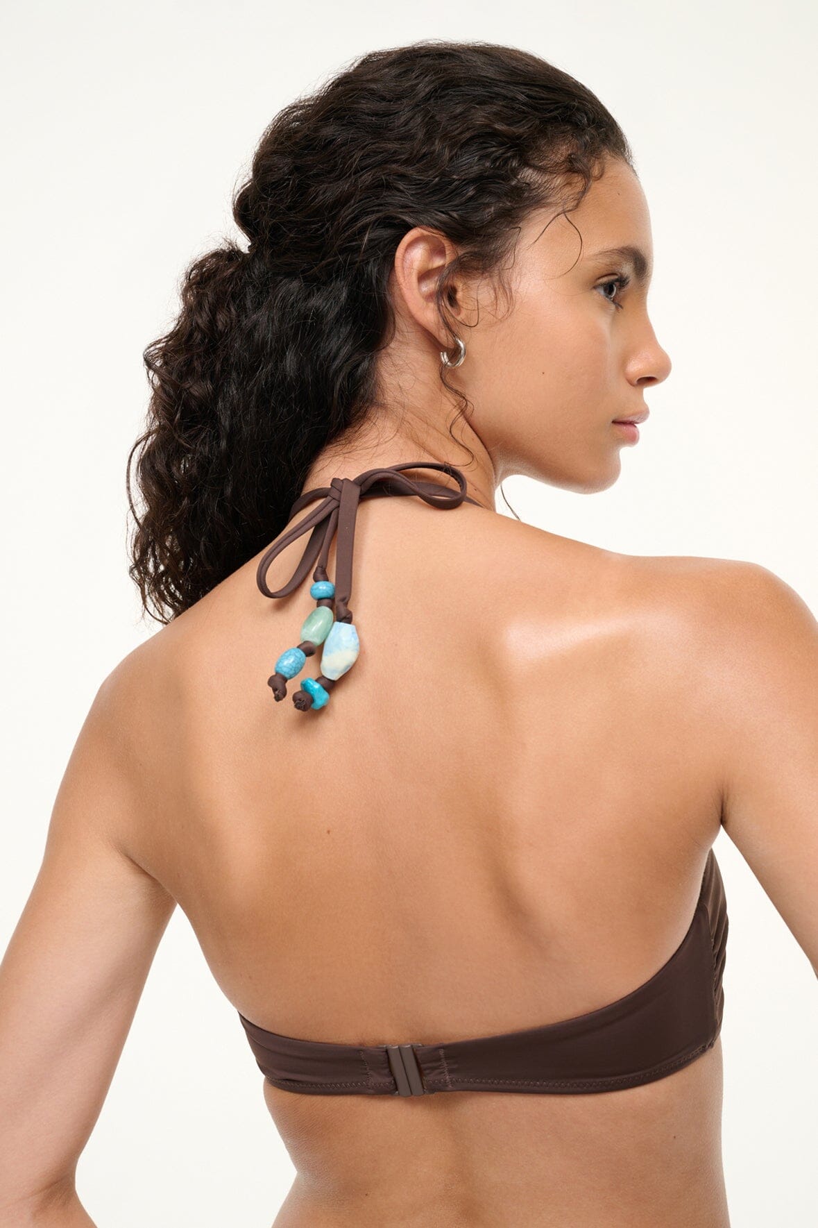 Halter Tie Bikini Top with Bead Embellishment | Laird Dark Chocolate