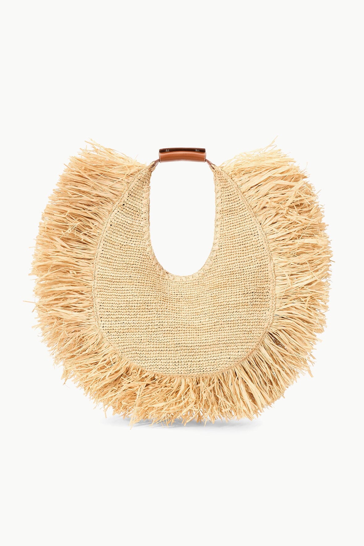 Large Raffia Tote Bag with Fringe Trim & Leather Handle | STAUD