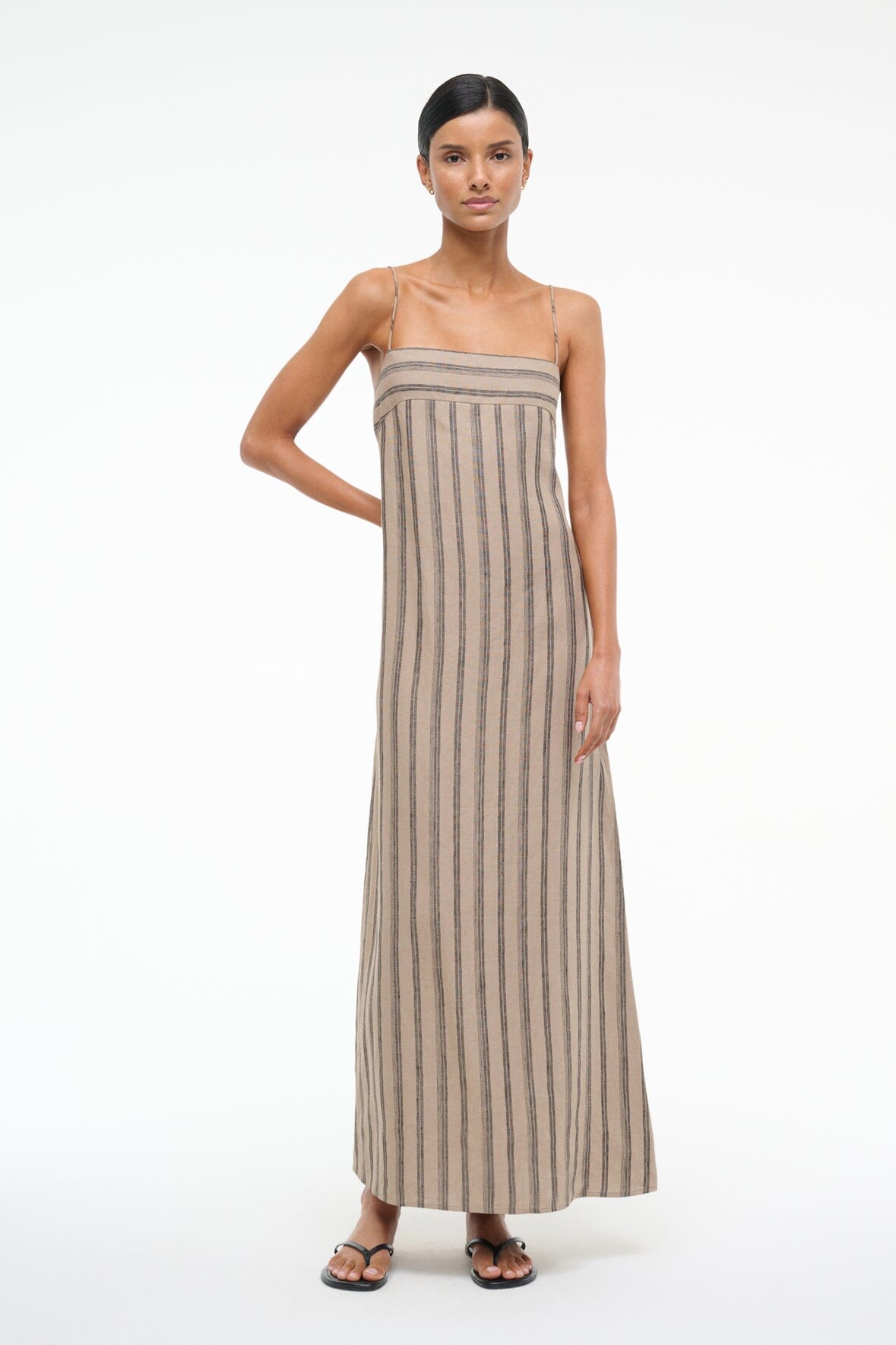 Linen Summer Dress with Adjustable Straps | Sahara Stripe Laura