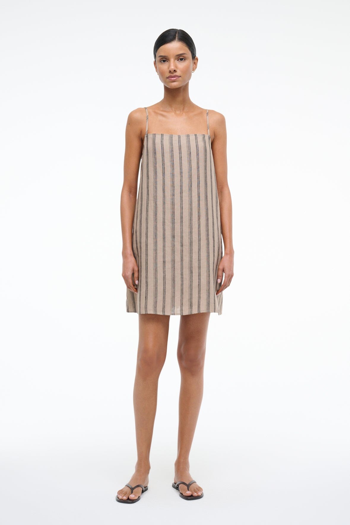 Linen Mini Dress with Spaghetti Straps | Sahara Stripe Laura