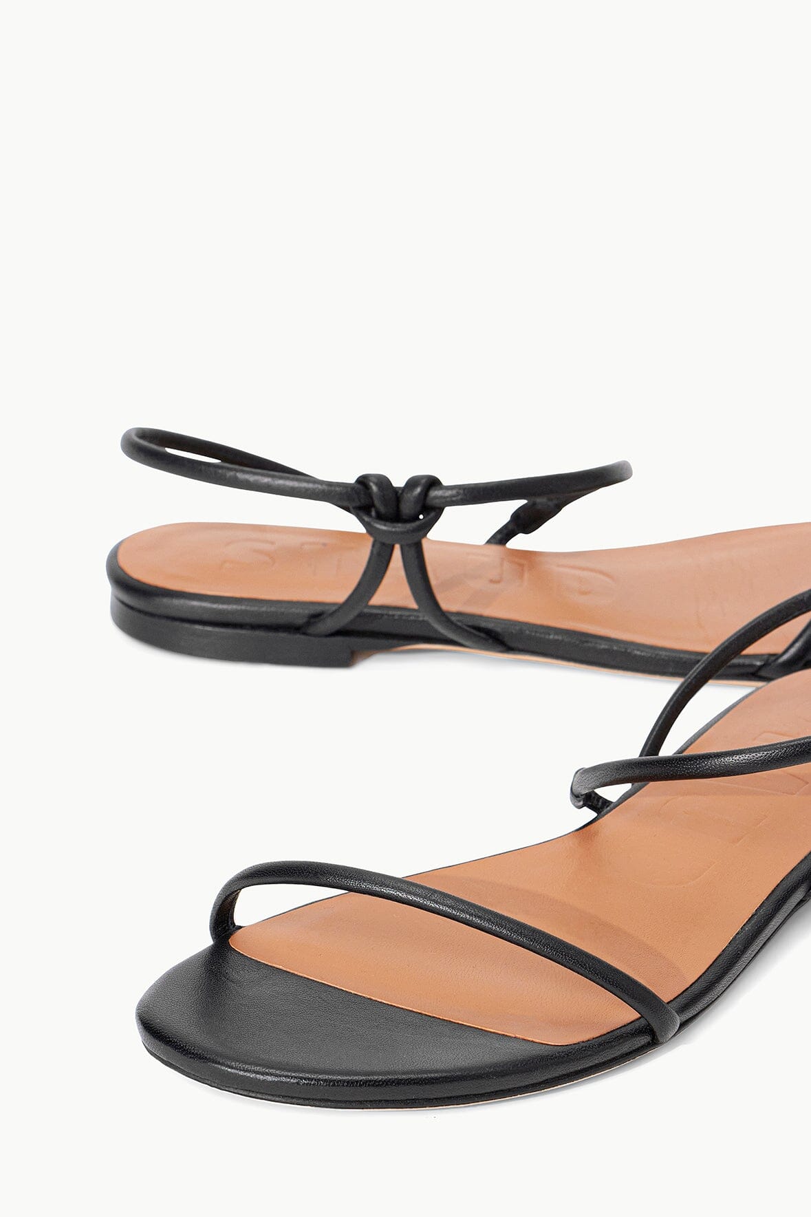 Flat Leather Sandals with Tubular Straps | Laurel Black