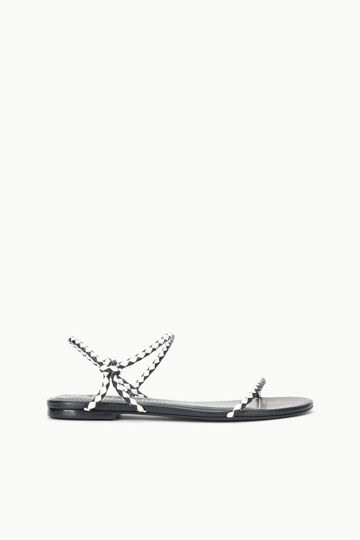 Leather Flat Sandal with Rounded Straps | Laurel Black Paper