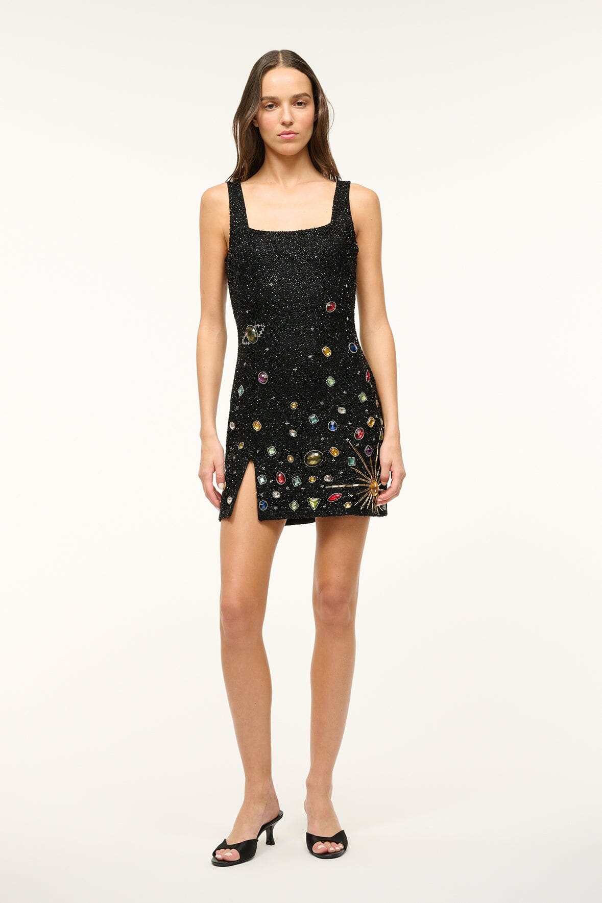 Hand-Beaded Mini Dress with Slit & Side Zipper | Le Sable