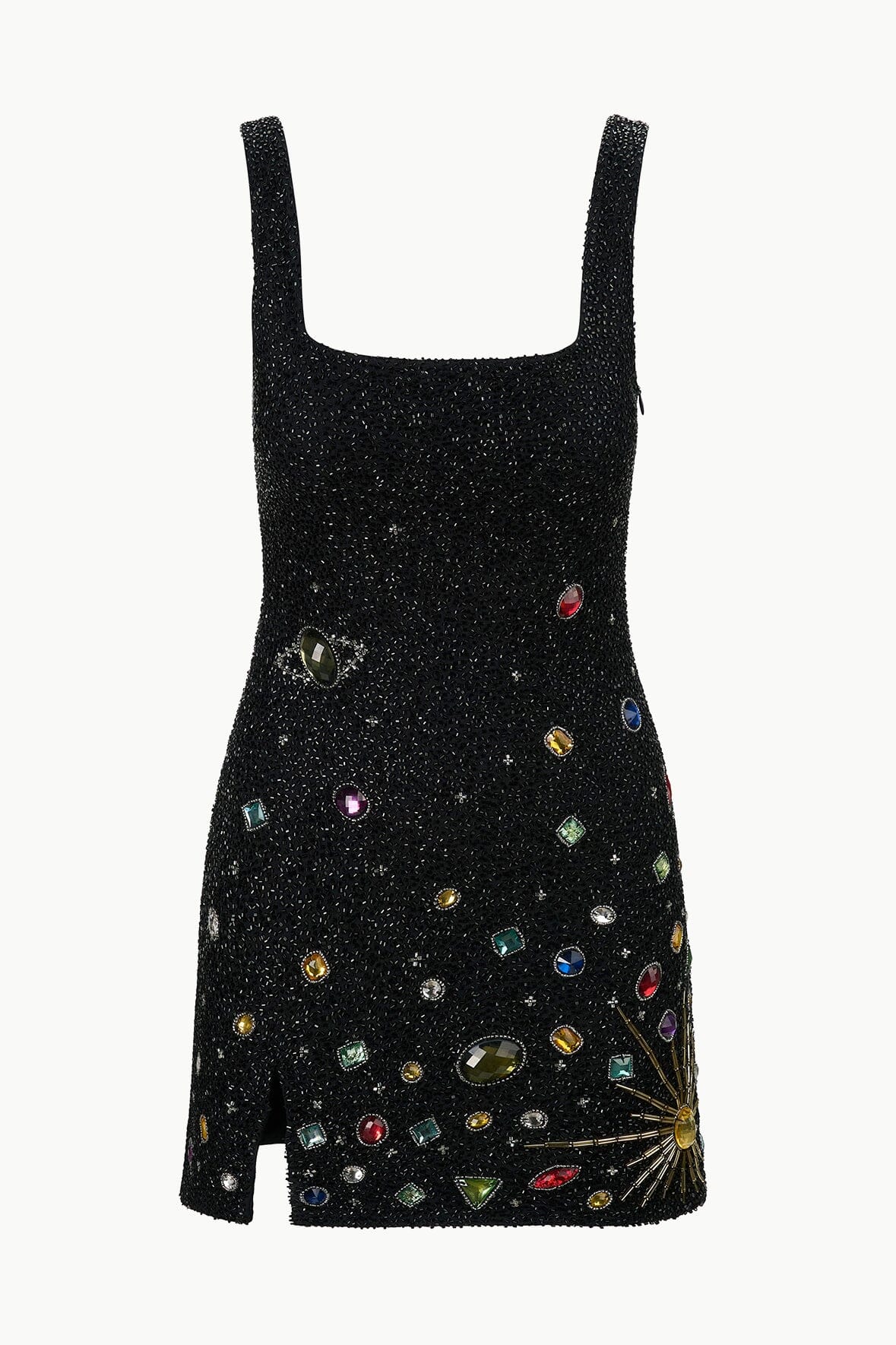 Hand-Beaded Mini Dress with Slit & Side Zipper | Le Sable