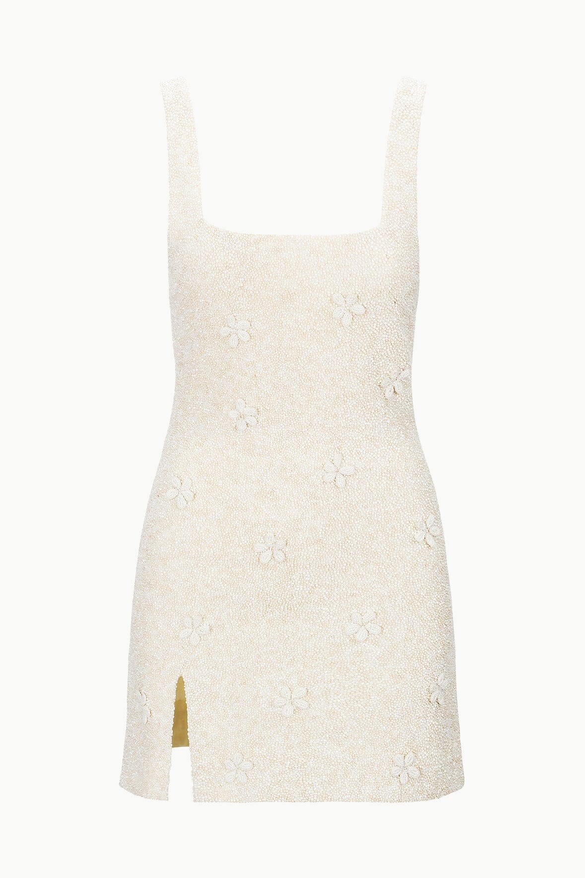 Hand-Beaded Mini Dress with Square Neckline | Le Sable Ivory
