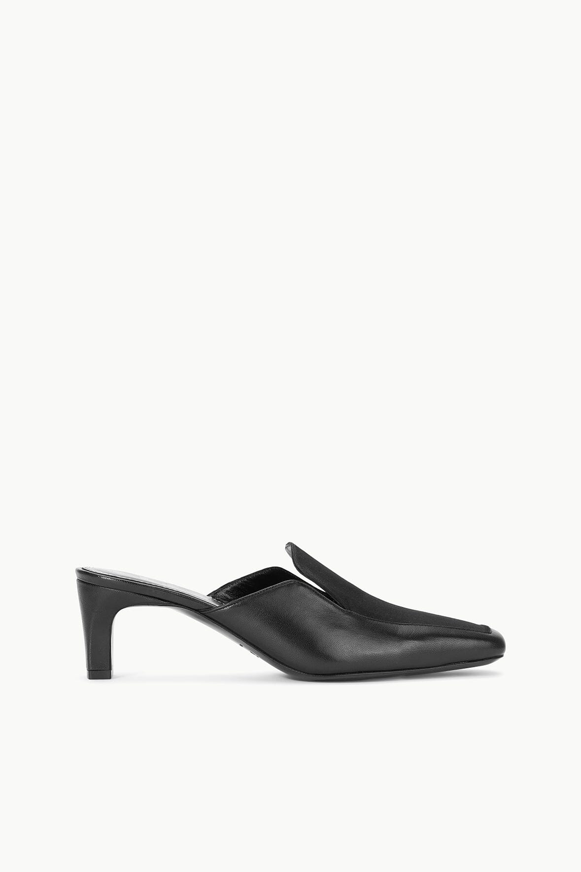 Black Heeled Loafer Mule with Satin & Leather Upper | Lee