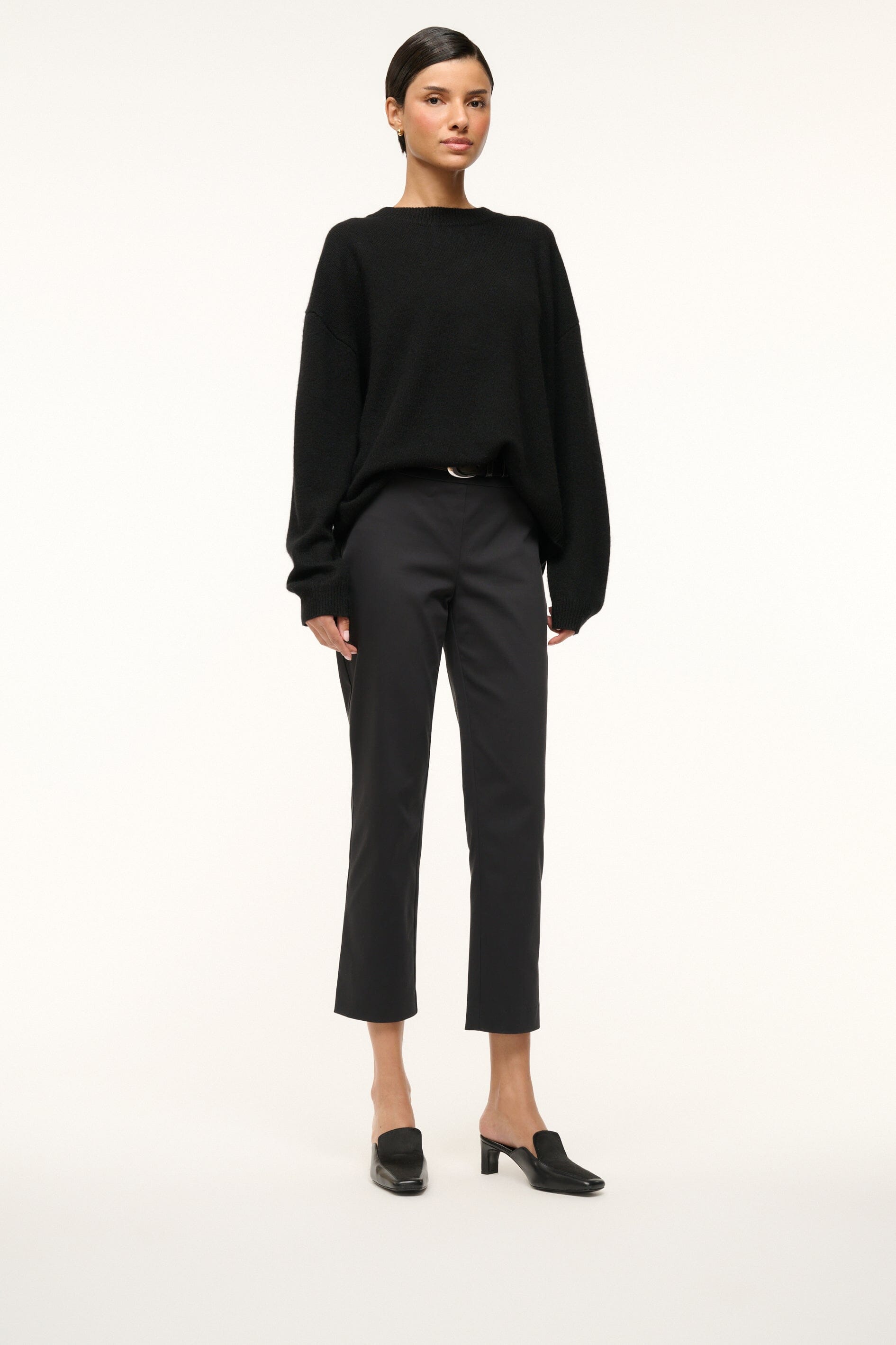Black Heeled Loafer Mule with Satin & Leather Upper | Lee