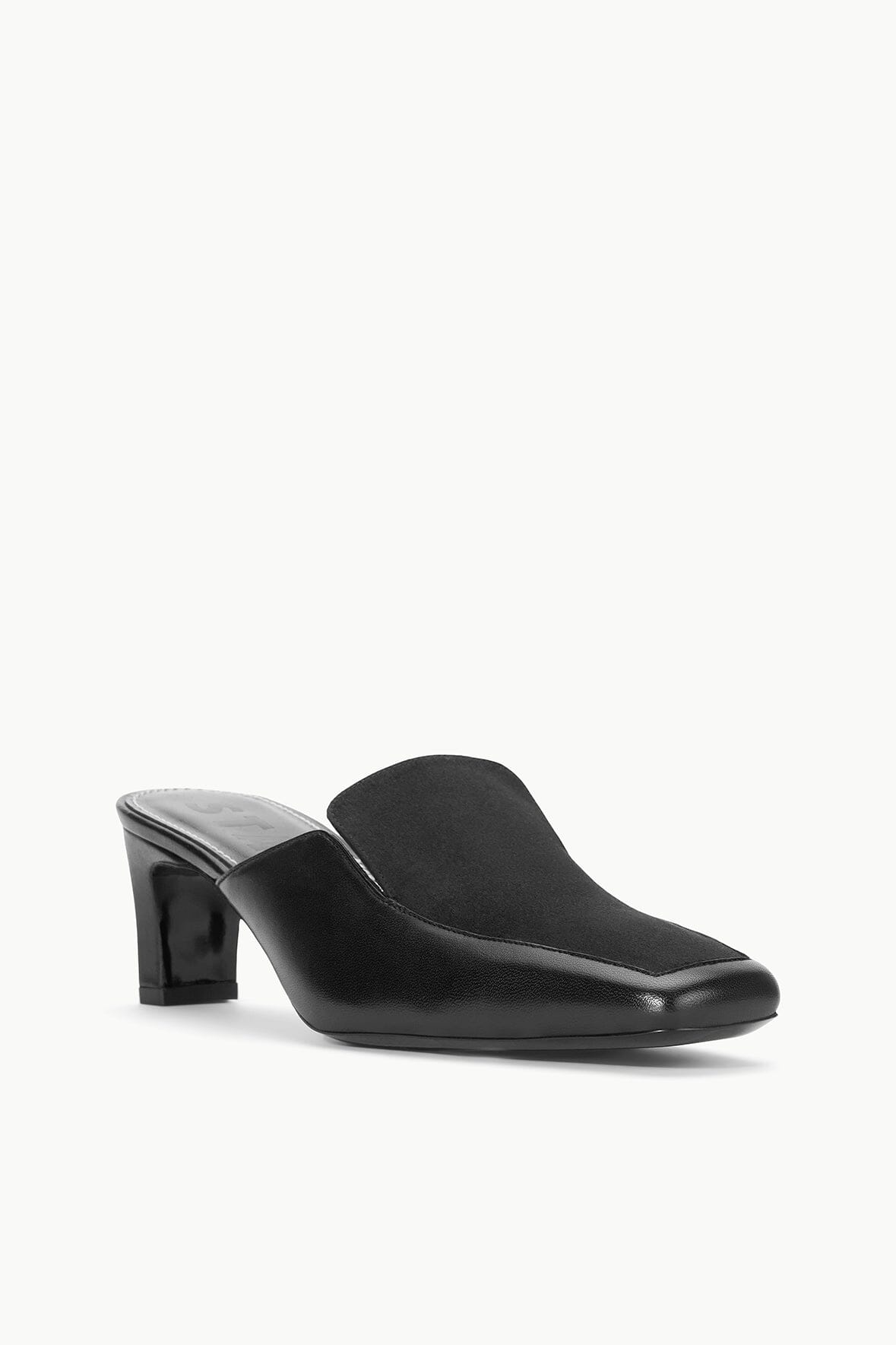 Black Heeled Loafer Mule with Satin & Leather Upper | Lee