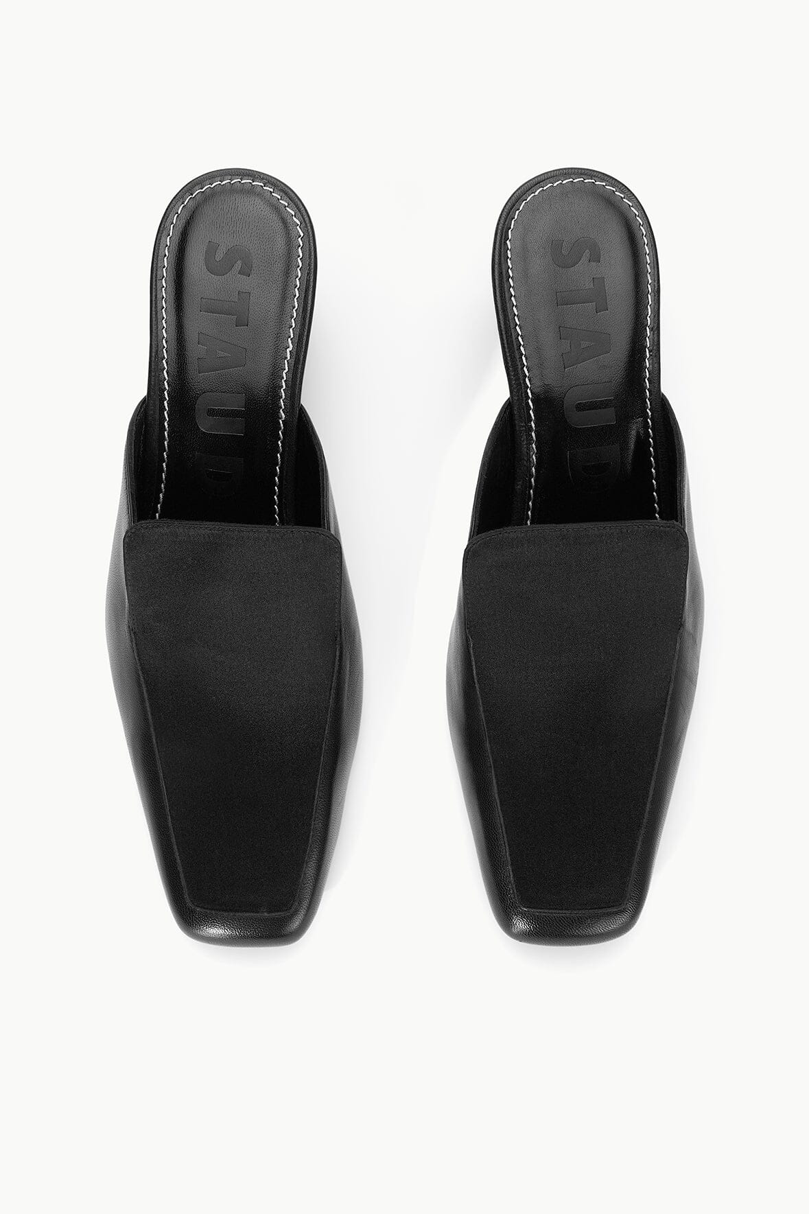 Black Heeled Loafer Mule with Satin & Leather Upper | Lee