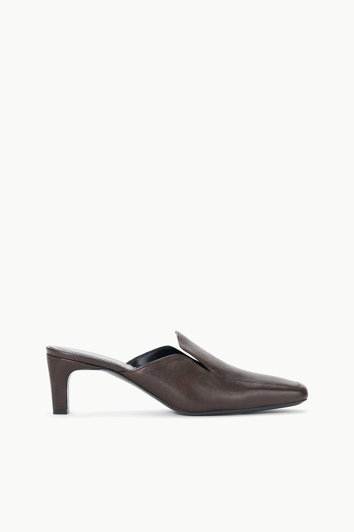 Espresso Leather Loafer Mule with Kitten Heel | Lee