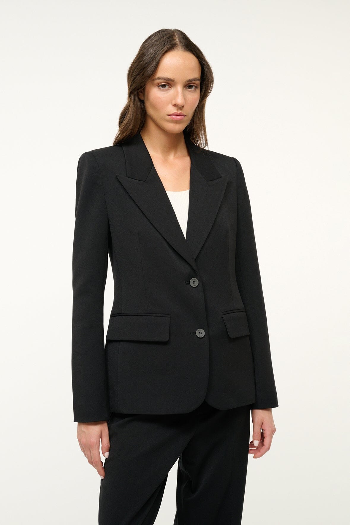 Slim-Fit Black Blazer with Peak Lapels & Shoulder Pads | Lexington