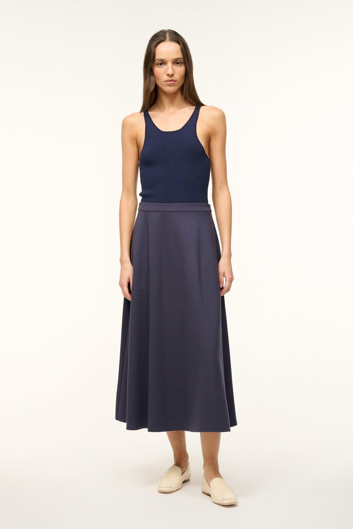 High Rise Midi Skirt with Hidden Zipper | Lighthouse Navy