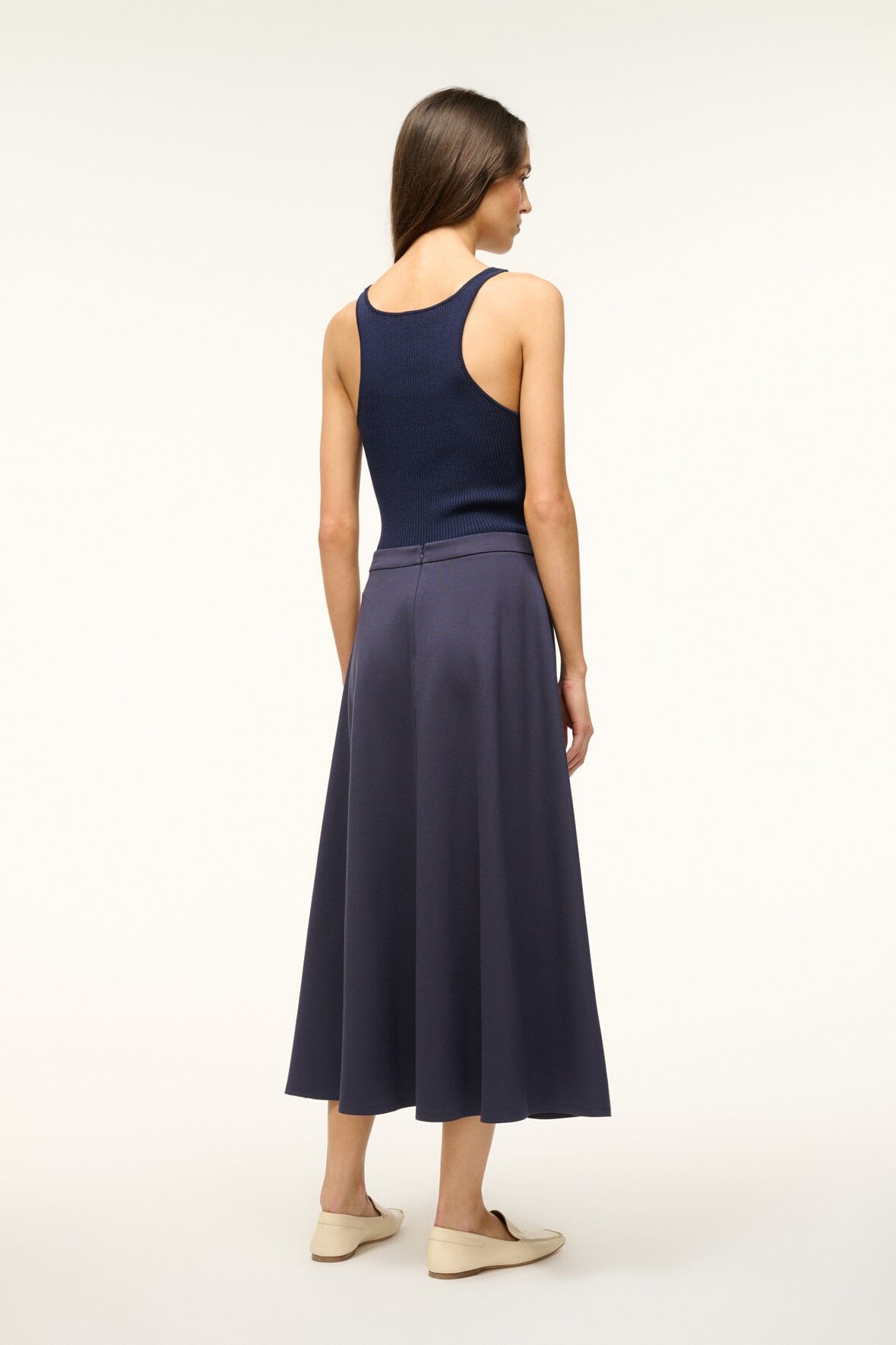 High Rise Midi Skirt with Hidden Zipper | Lighthouse Navy
