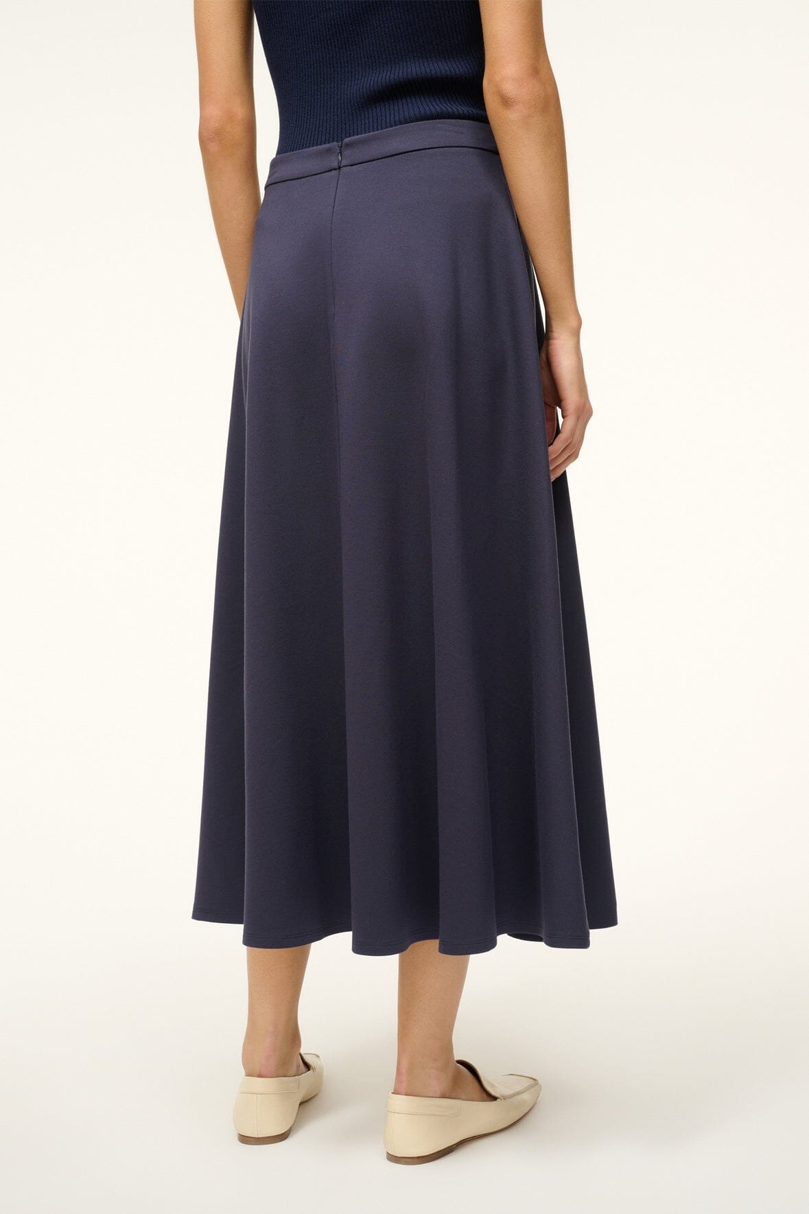 High Rise Midi Skirt with Hidden Zipper | Lighthouse Navy