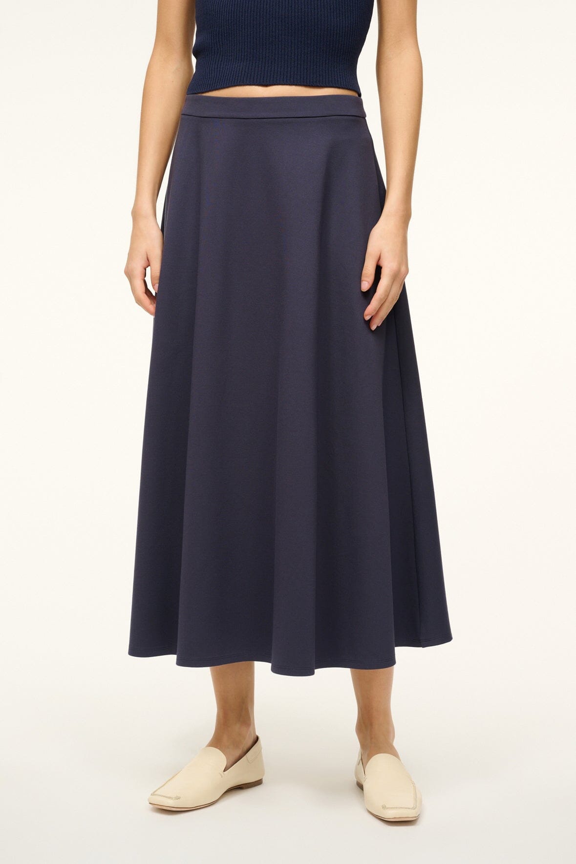 High Rise Midi Skirt with Hidden Zipper | Lighthouse Navy