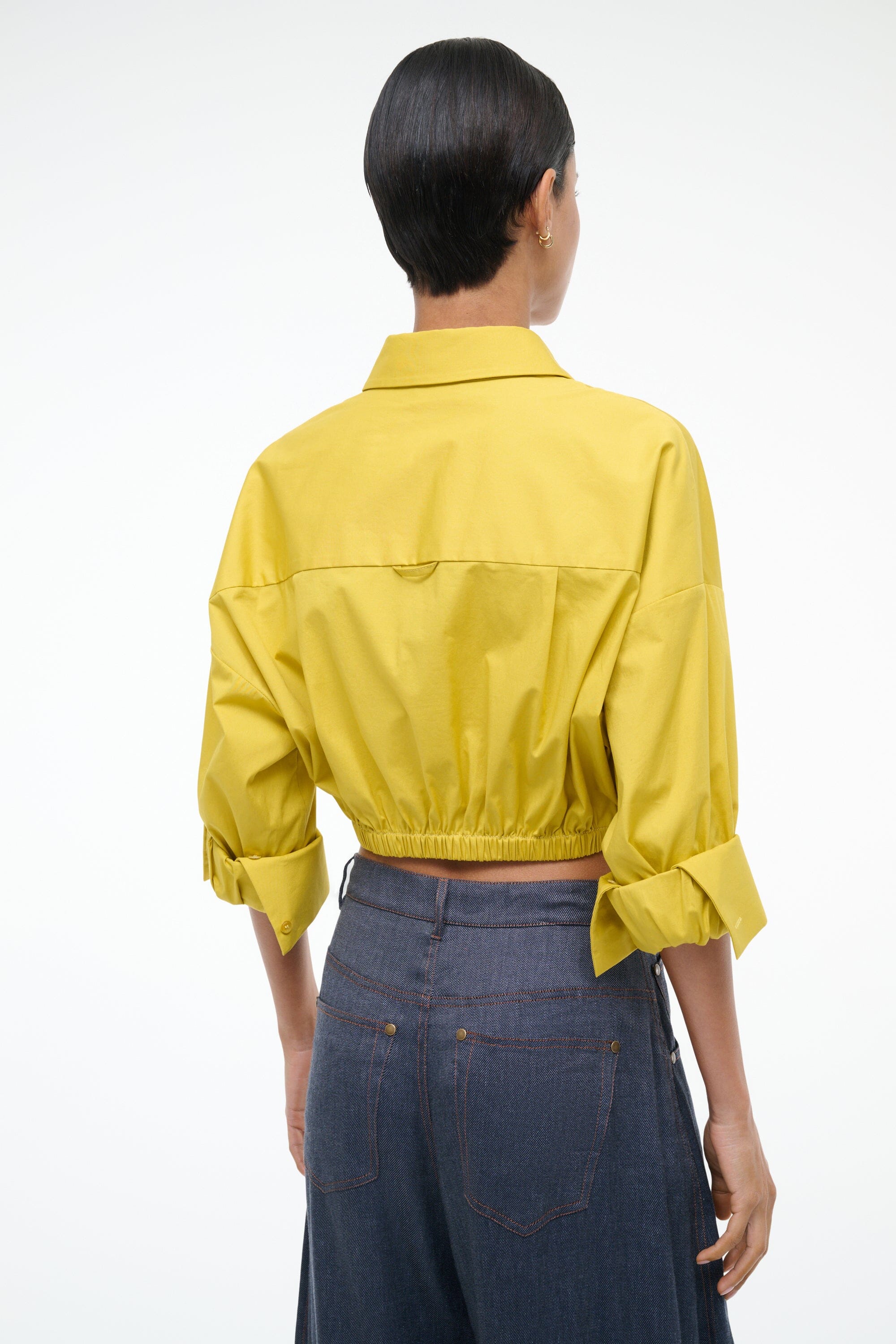 Cropped Button Down Shirt with Tie & Elastic Waist | Lisa Top