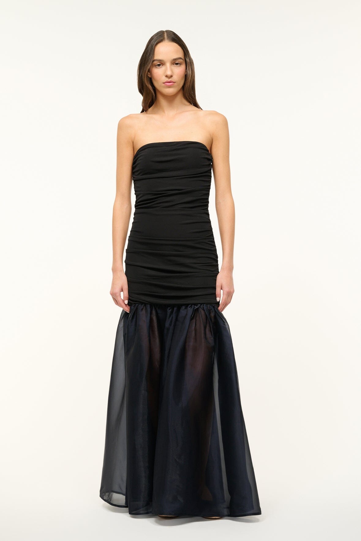 Strapless Fitted Dress with Sheer Organza Skirt | Liya Dress