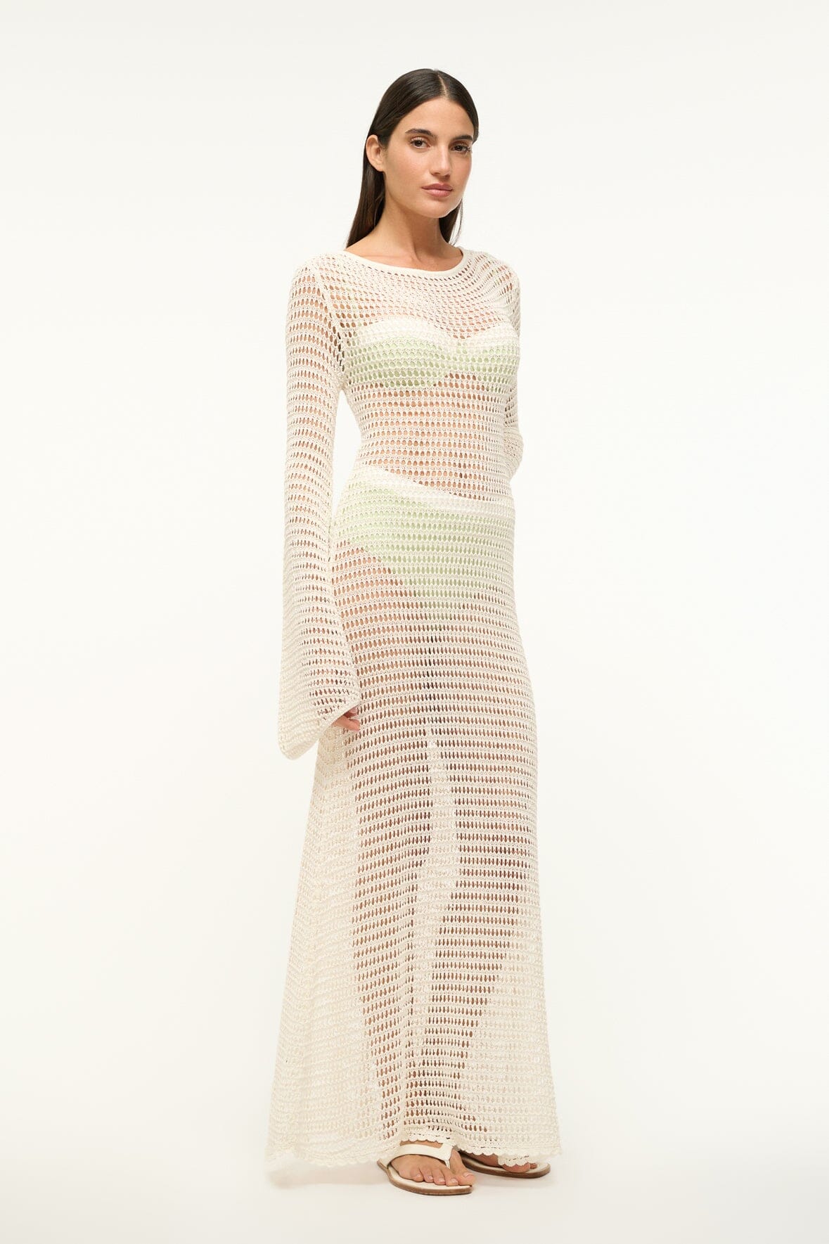 Maxi Crochet Dress with Boat Neck & Open Back | Lorena Ivory
