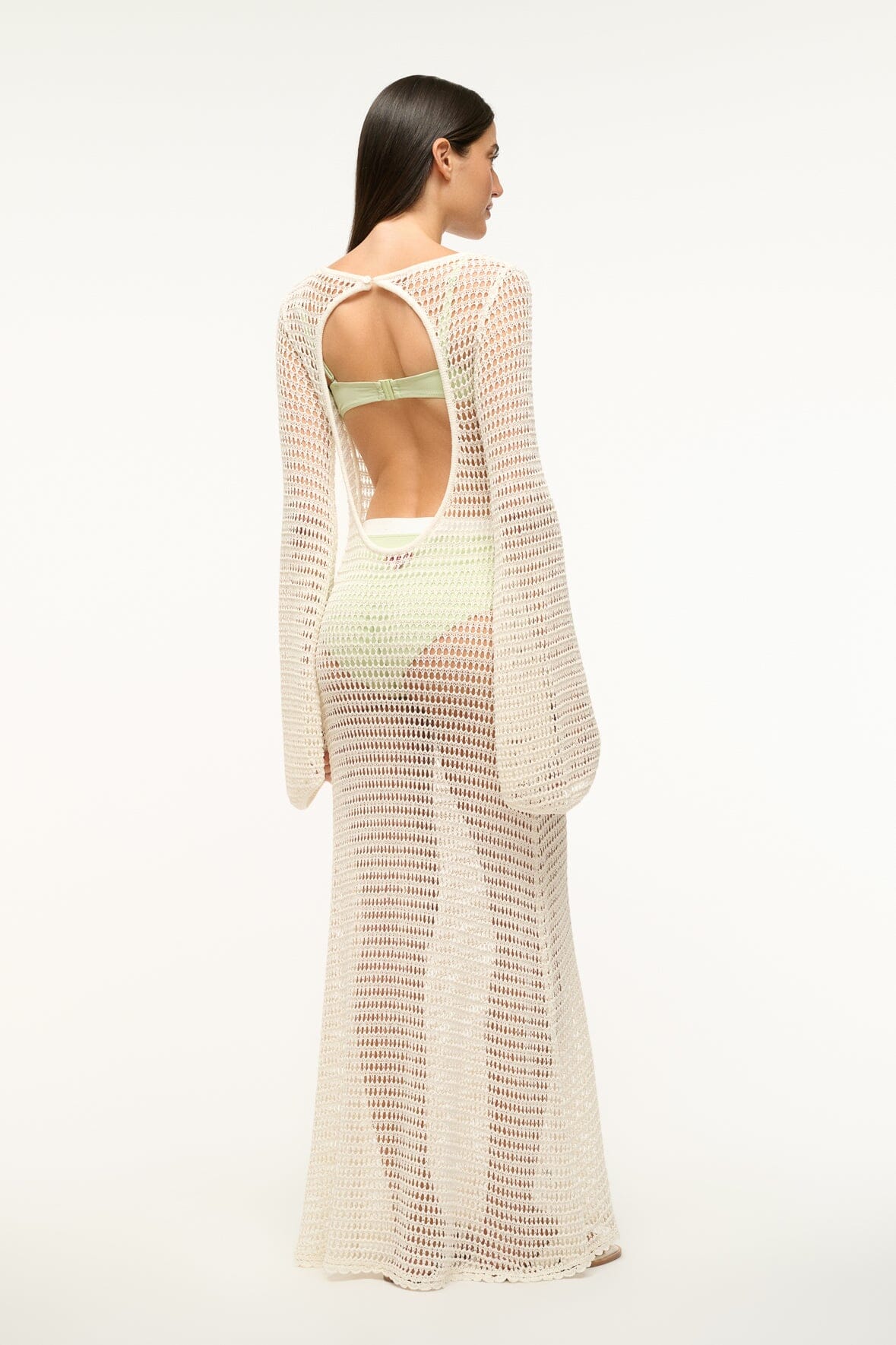 Maxi Crochet Dress with Boat Neck & Open Back | Lorena Ivory