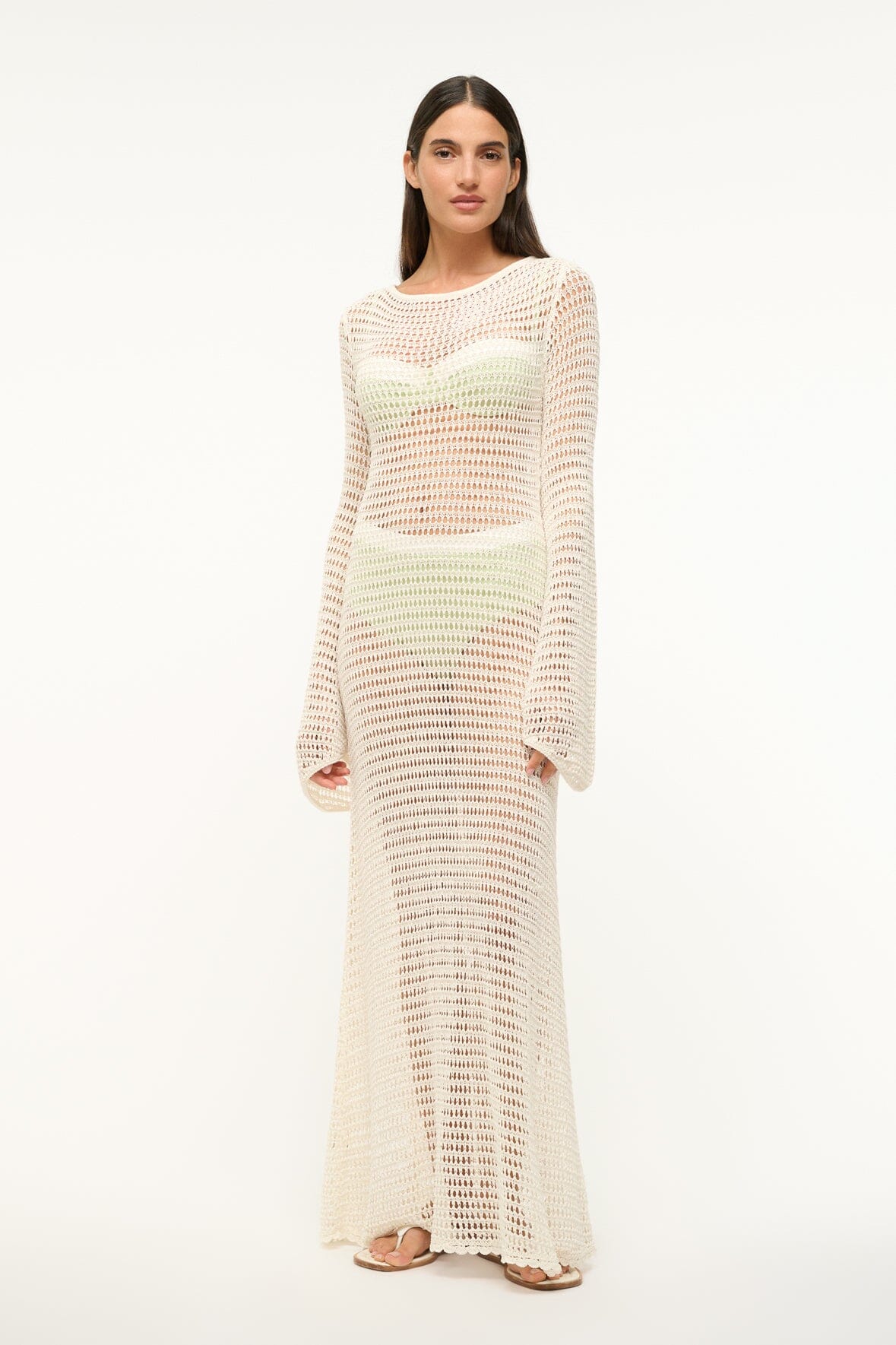Maxi Crochet Dress with Boat Neck & Open Back | Lorena Ivory