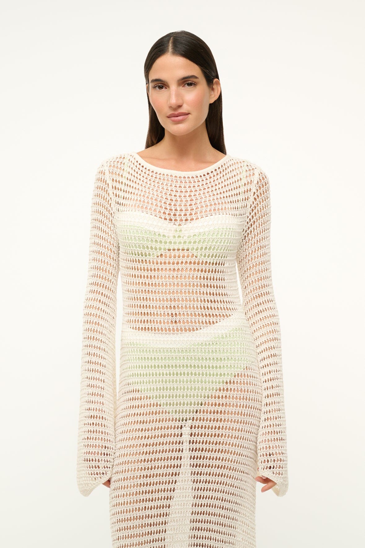 Maxi Crochet Dress with Boat Neck & Open Back | Lorena Ivory