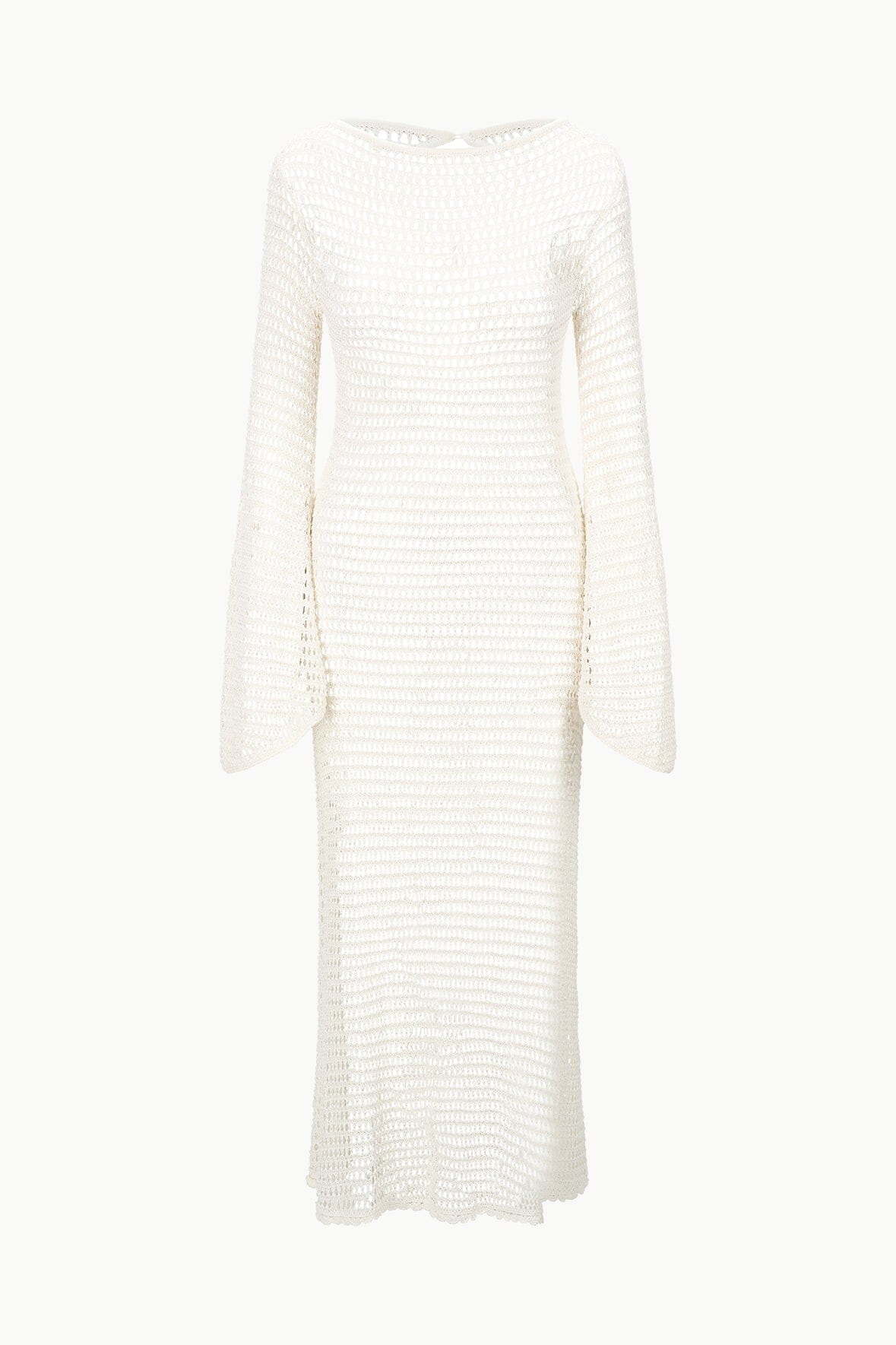 Maxi Crochet Dress with Boat Neck & Open Back | Lorena Ivory