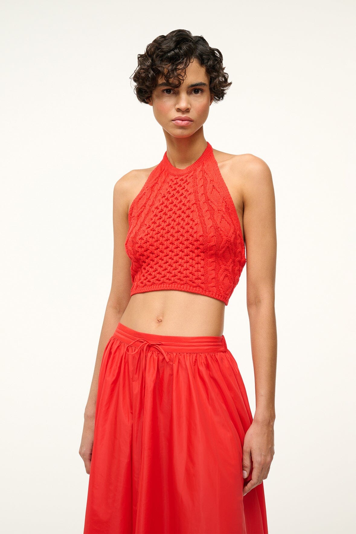 Cable Knit Halter Top with Open Back & Adjustable Tie | Lori