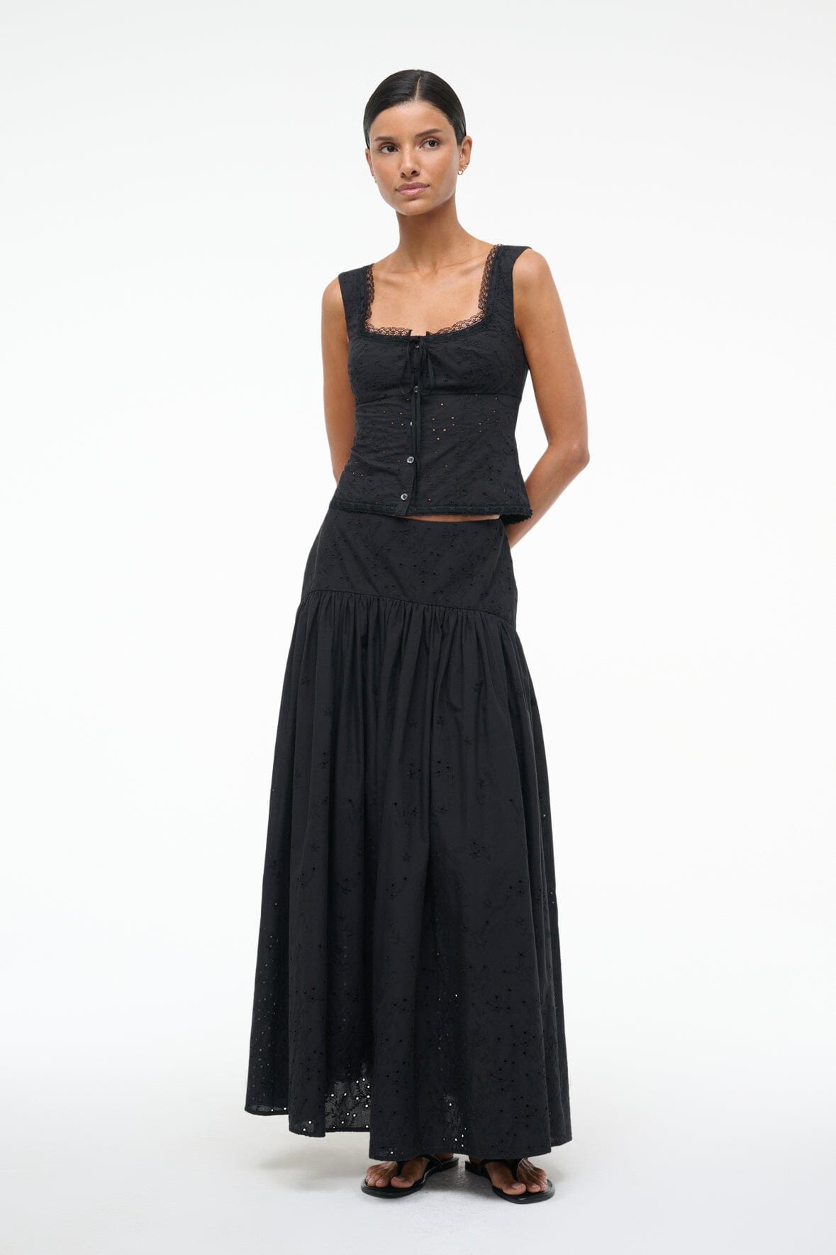 Black Cotton Eyelet Top with Corset Seaming | Lou Top