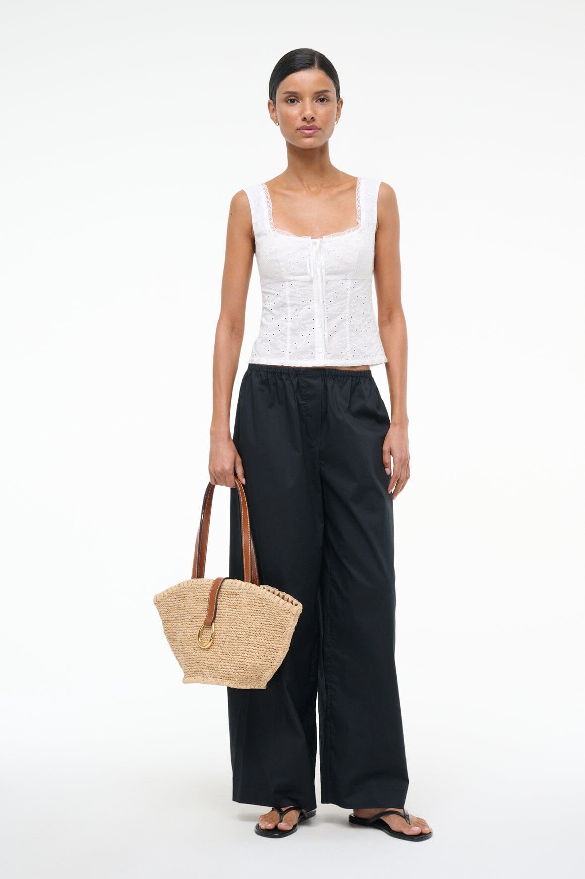 White Cotton Eyelet Top with Corset Seaming & Lace Trim | Lou Top