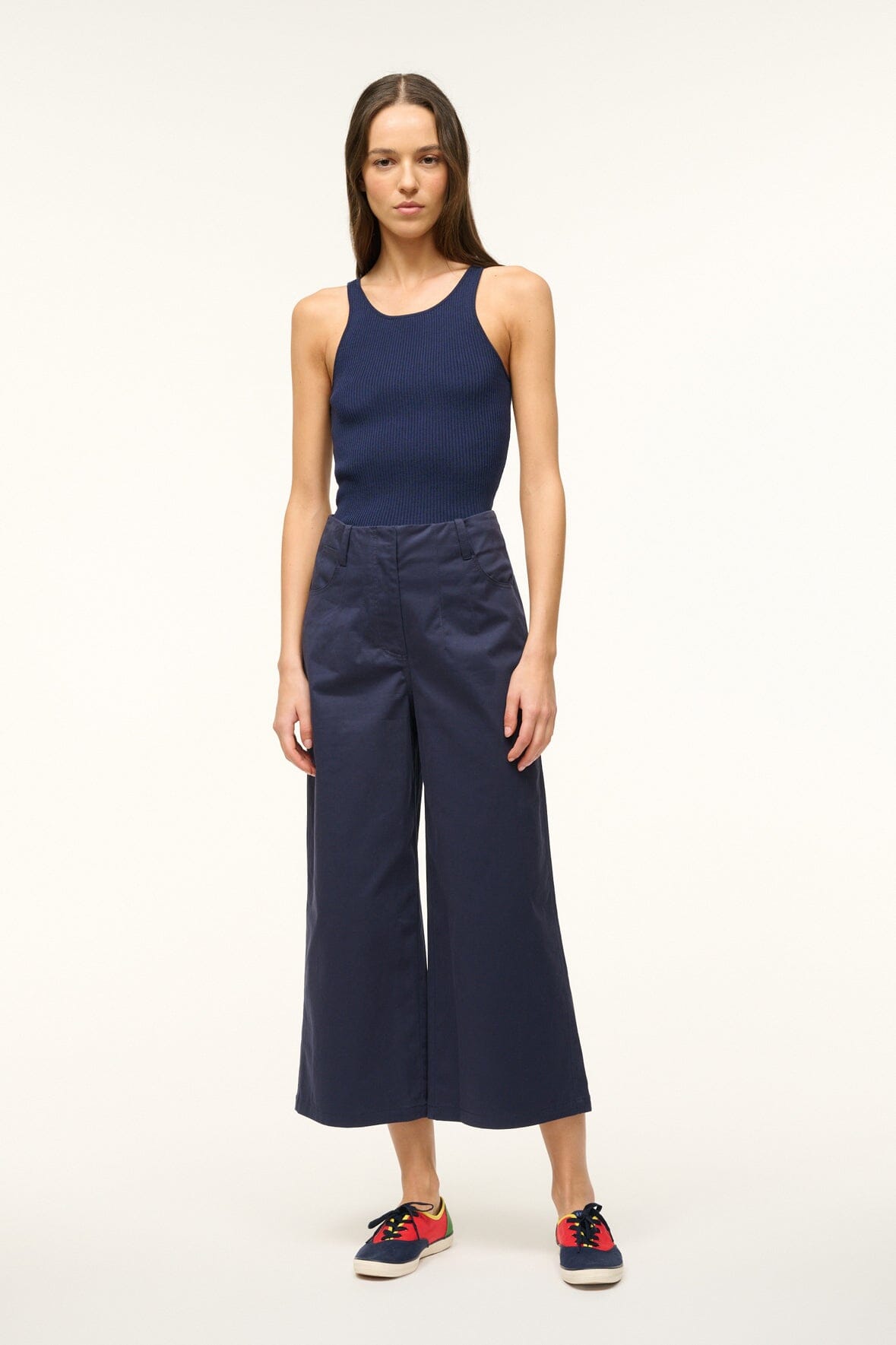 High-Waisted Wide Leg Chino Pants with Leather Logo Patch | Luca Pant