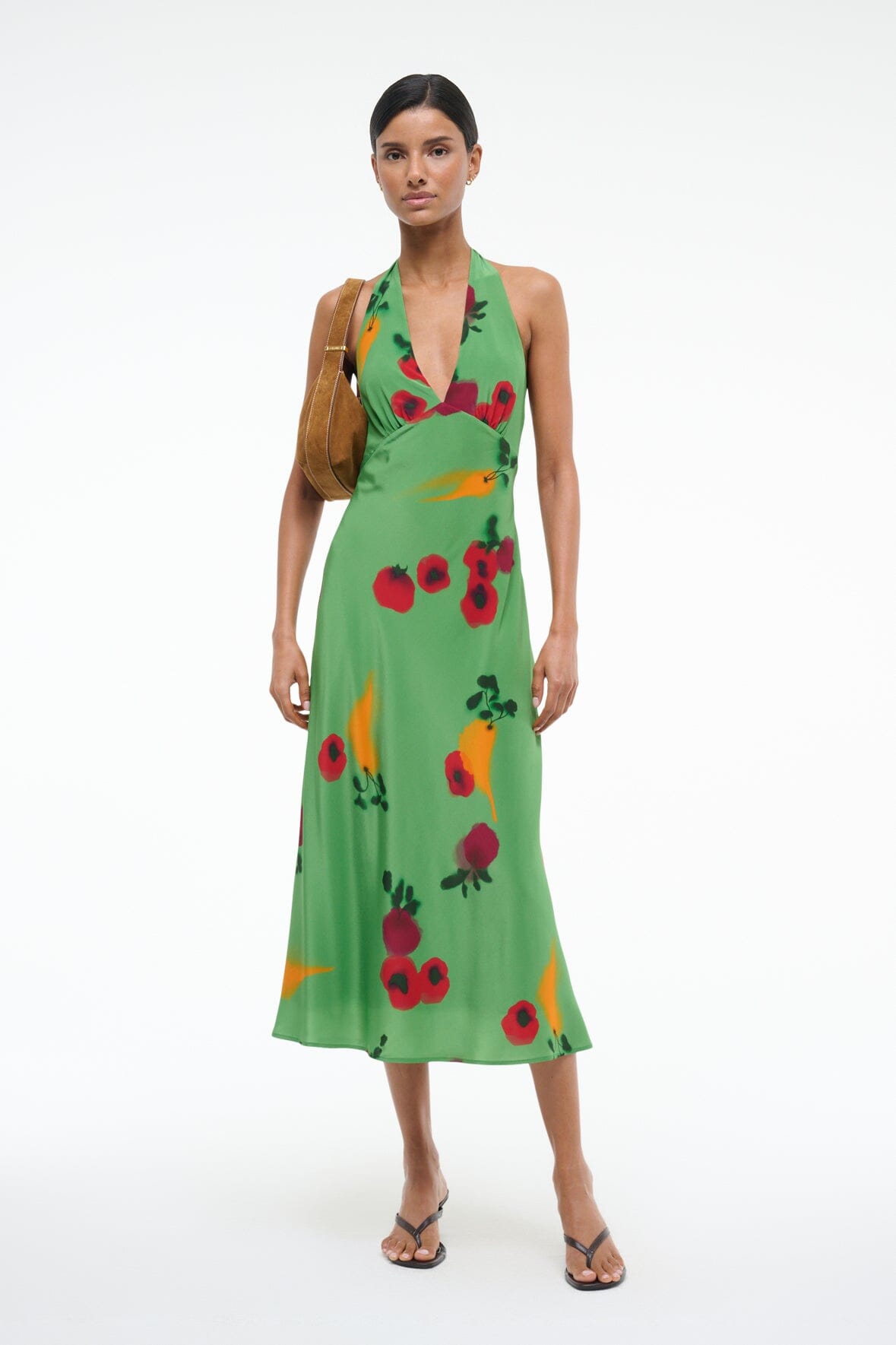 Silk Halter V-Neck Dress with Back Tie | Lucca Farmers Market Leaf