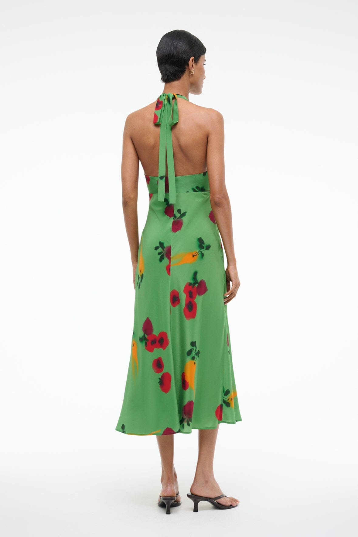 Silk Halter V-Neck Dress with Back Tie | Lucca Farmers Market Leaf