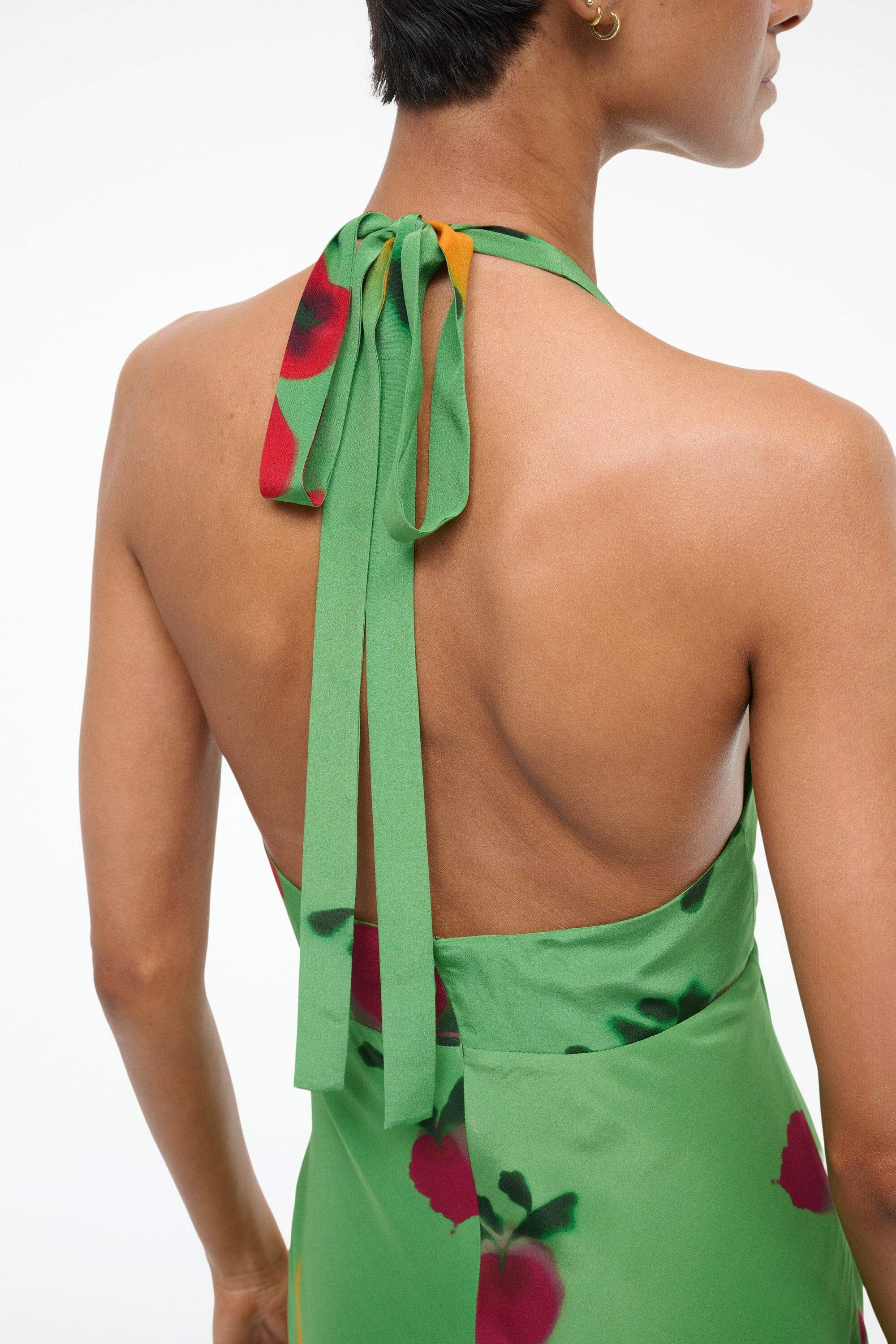 Silk Halter V-Neck Dress with Back Tie | Lucca Farmers Market Leaf