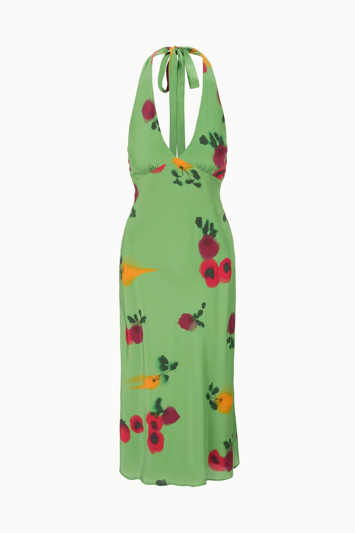 Silk Halter V-Neck Dress with Back Tie | Lucca Farmers Market Leaf