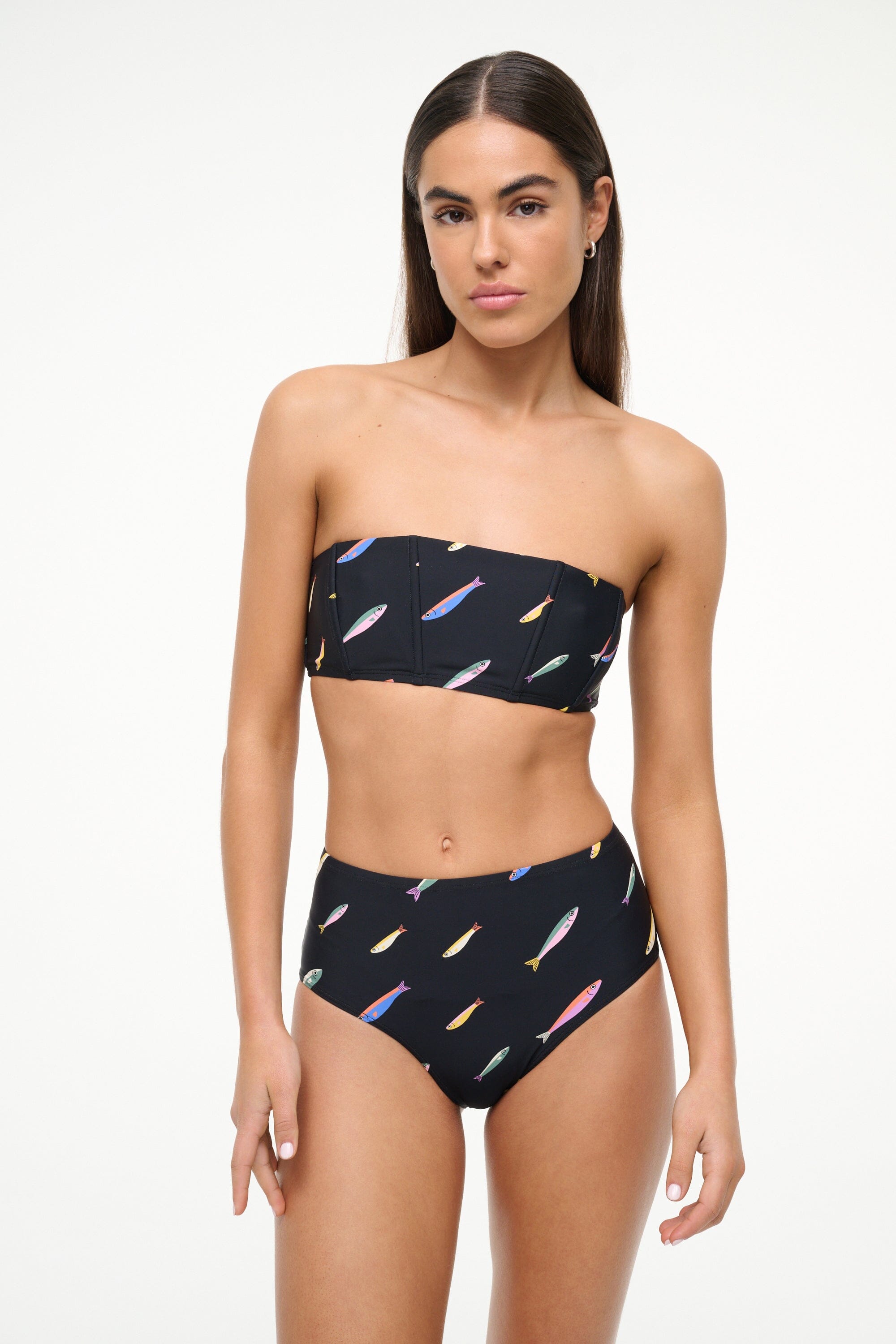 Strapless Bikini Top with Back Zip & Boning | Mala Pop Sardines Black
