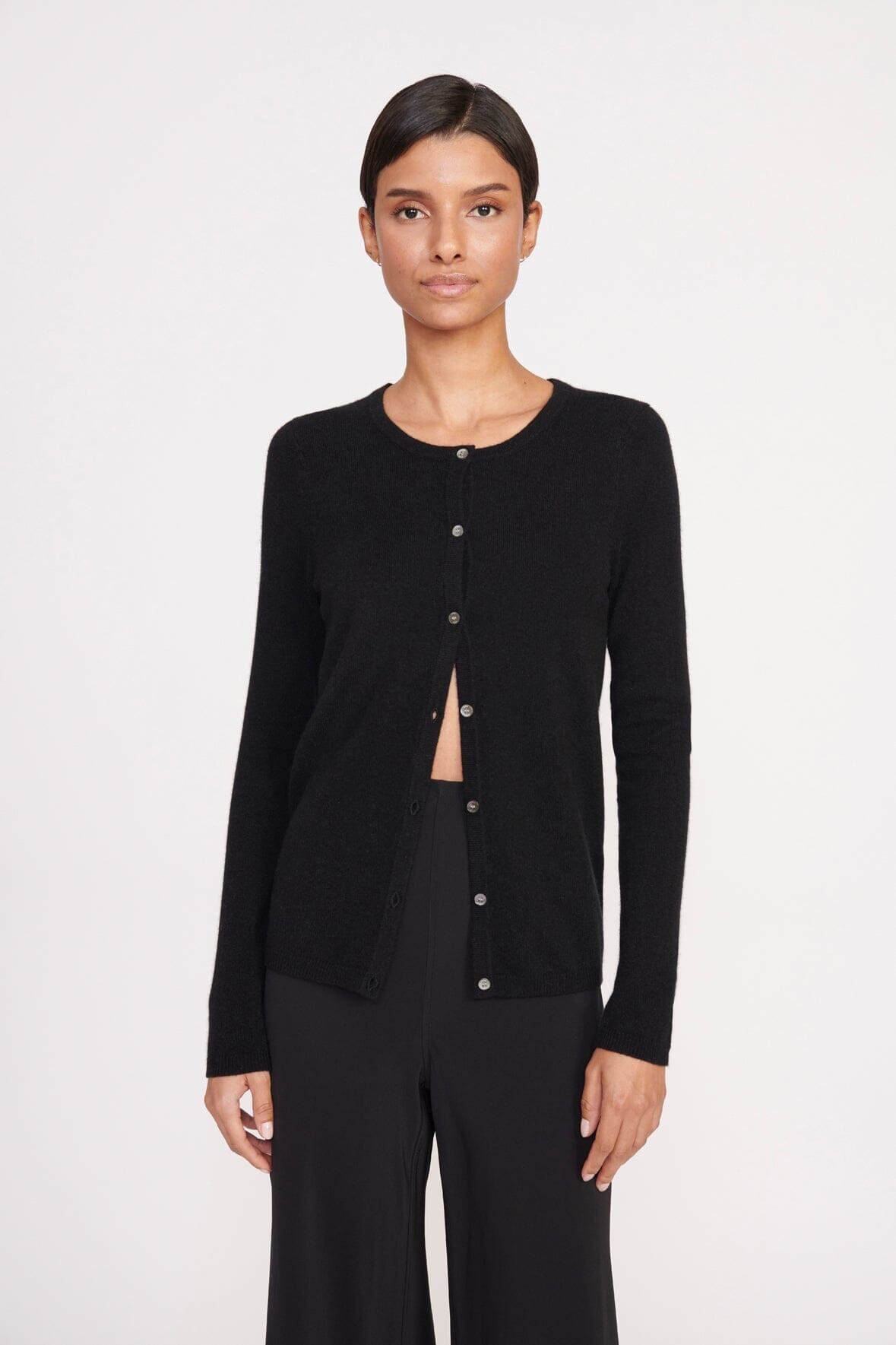 100% Cashmere Button Front Cardigan for Women | Adan Black