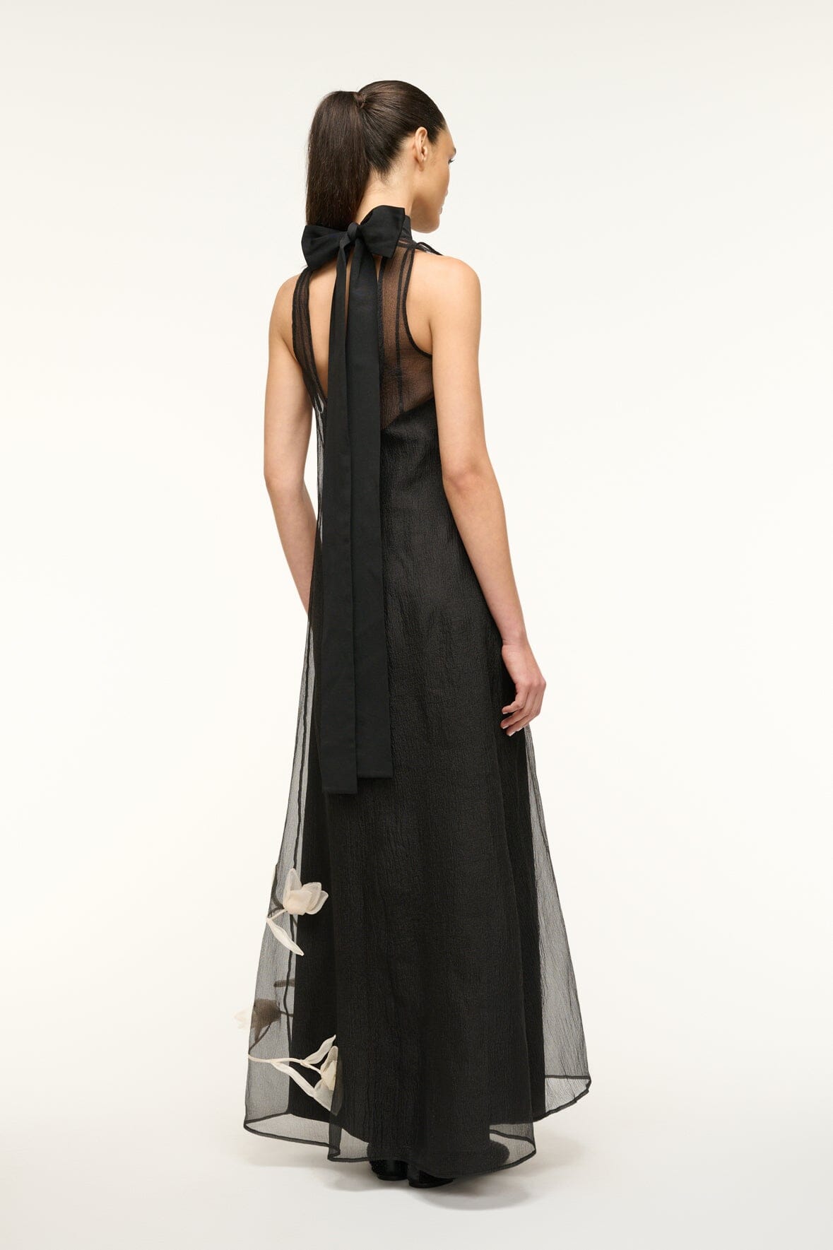 Organza Sleeveless Dress with High Neck & Back Tie | Albee Black