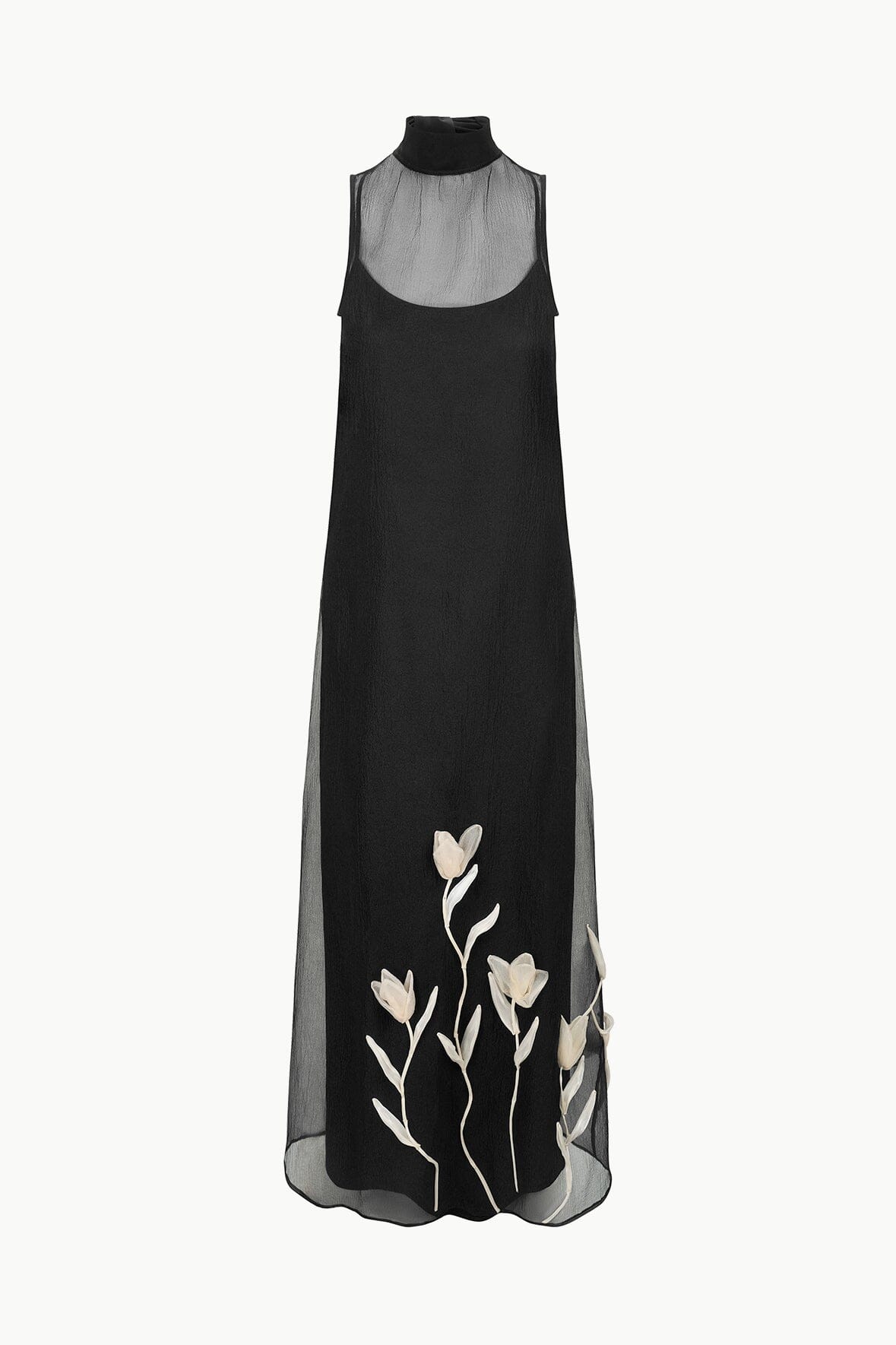 Organza Sleeveless Dress with High Neck & Back Tie | Albee Black