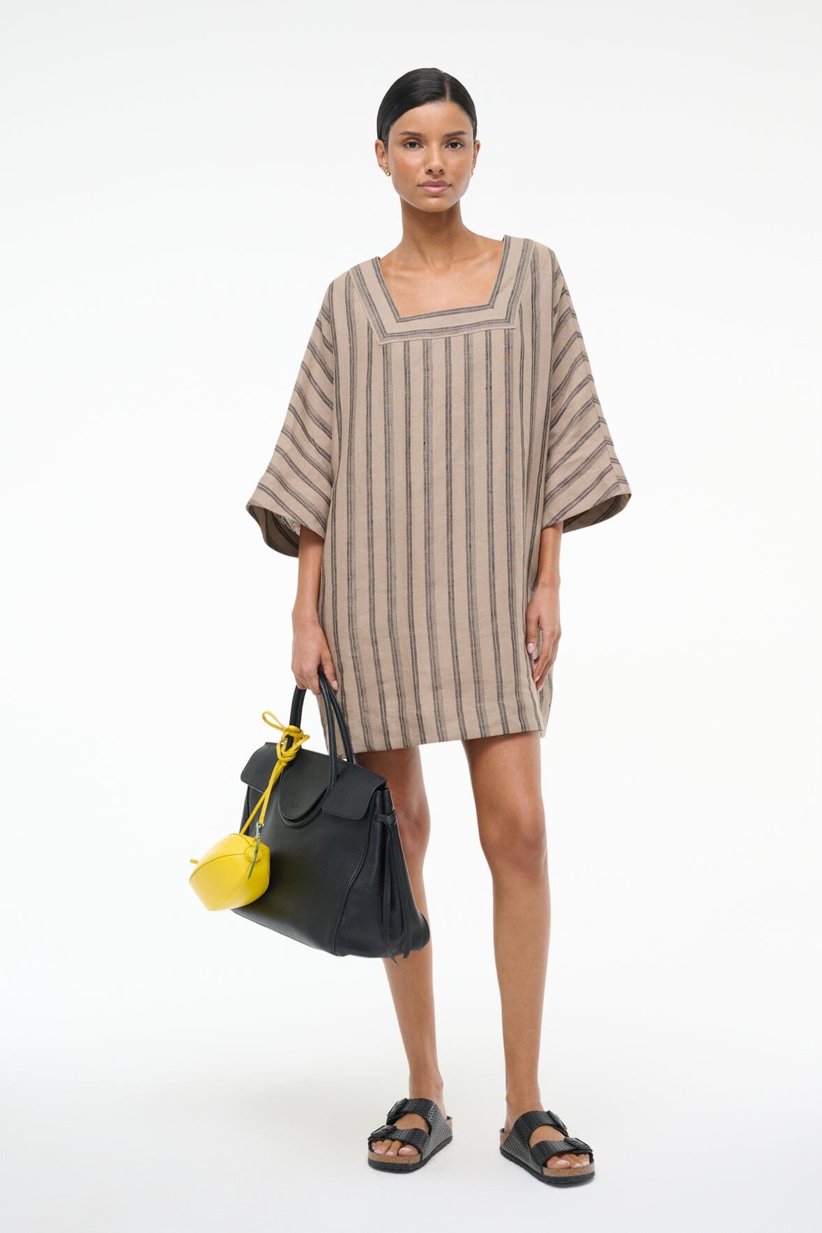 Linen Popover Dress with Dolman Sleeves & Pockets | Manuela Sahara Stripe