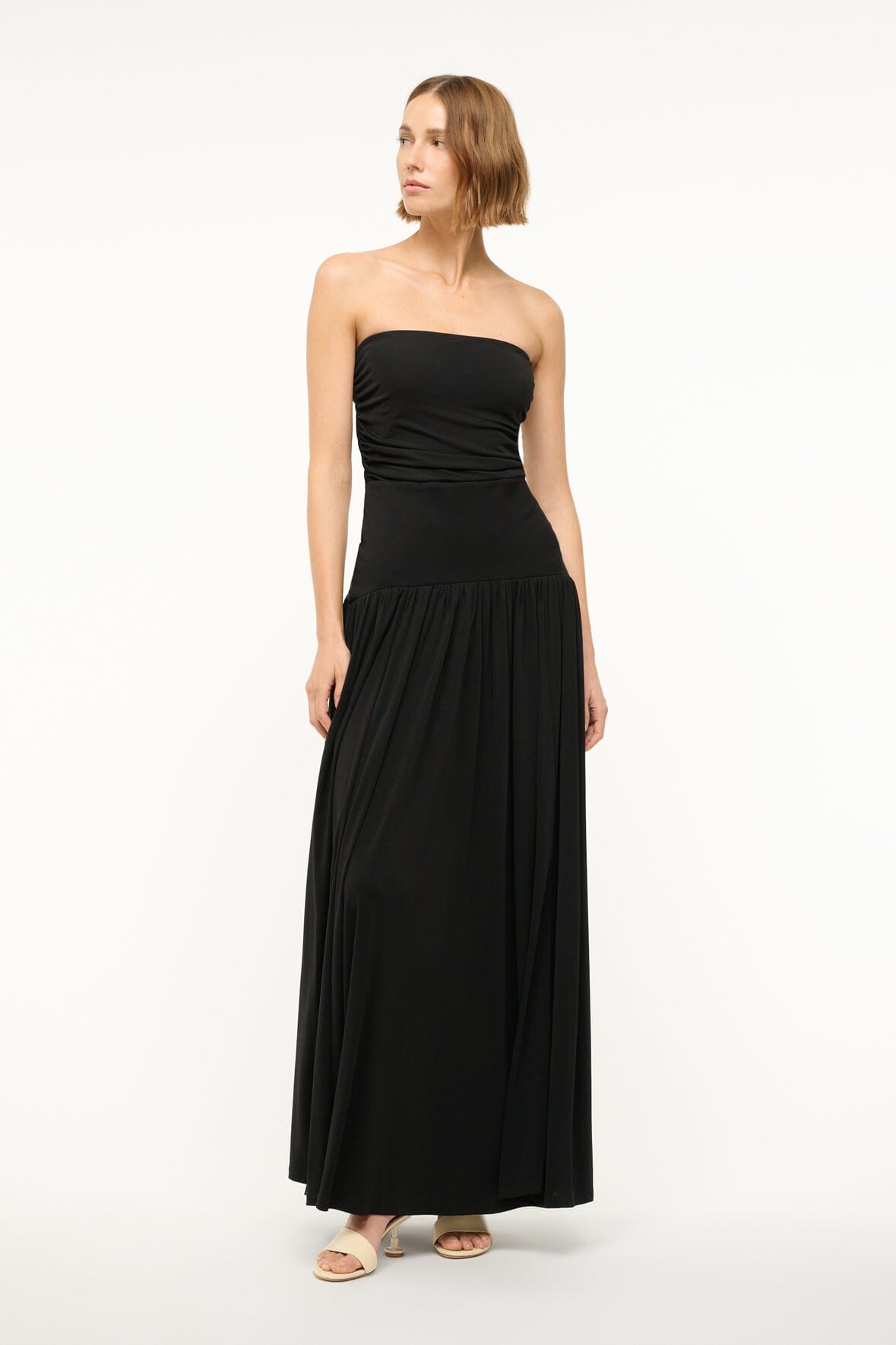 Strapless Maxi Dress with Shirred Bodice & Full Skirt | Mariana Black