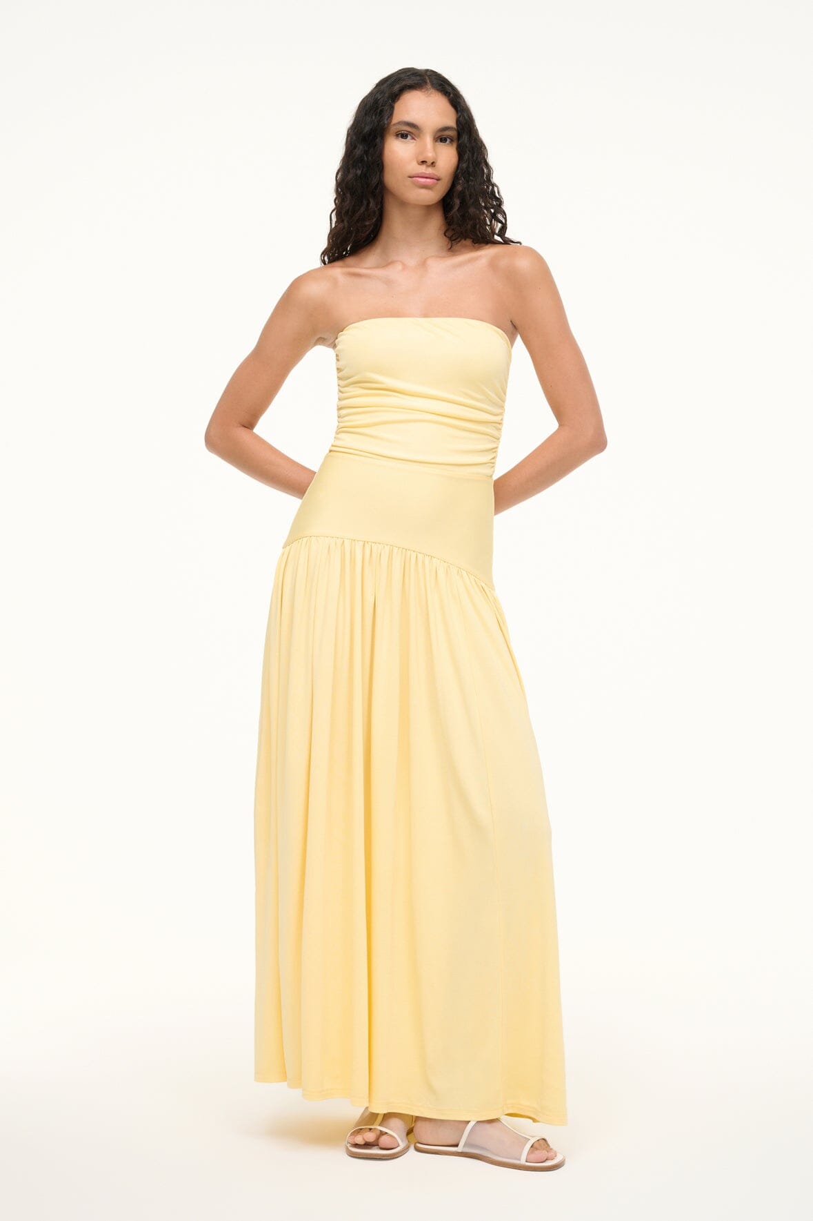 Strapless Maxi Dress with Shirred Bodice & Back Zipper | Mariana